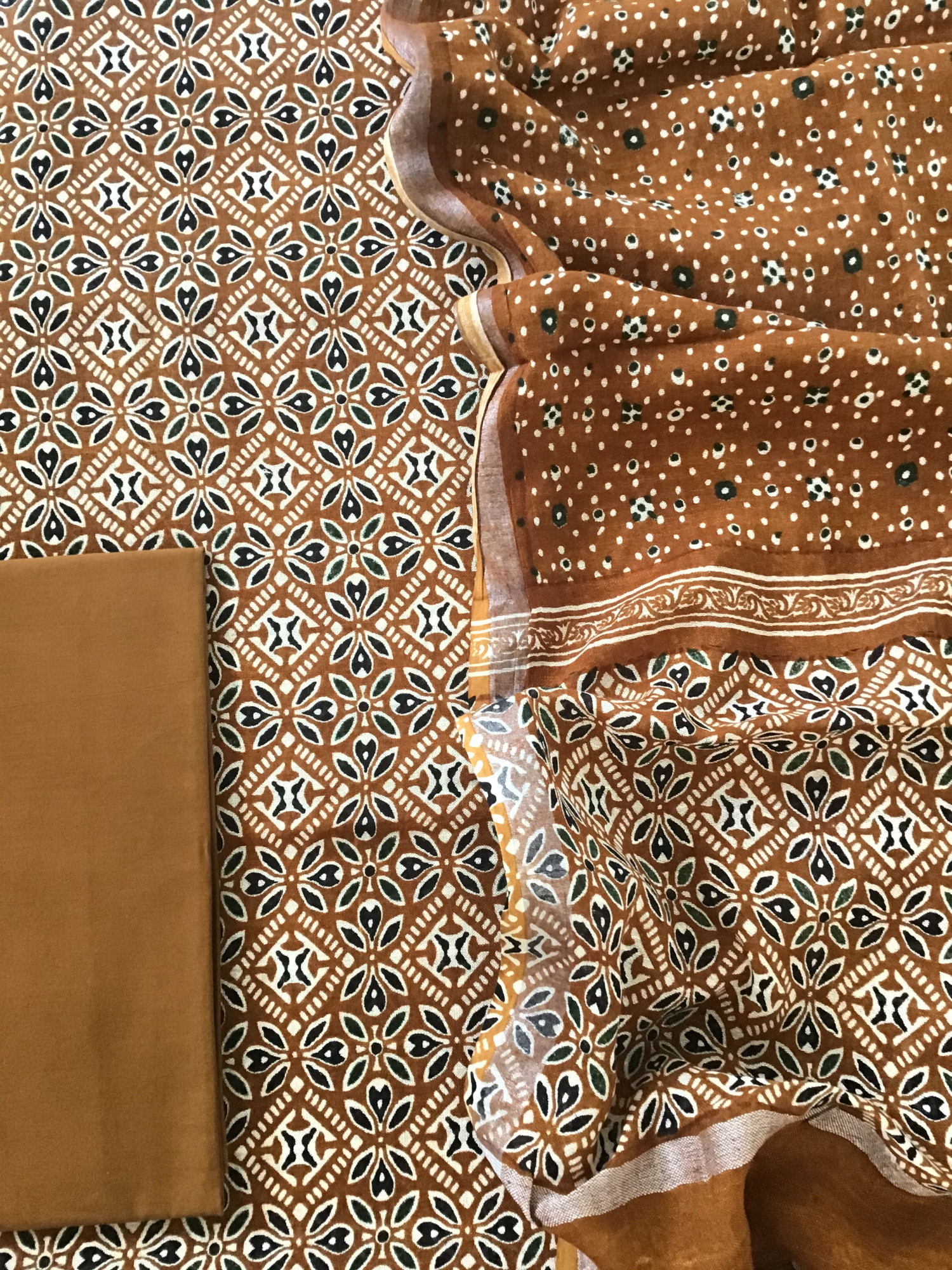 Pure Linen Jute Cotton Silk Printed Suit - Brown