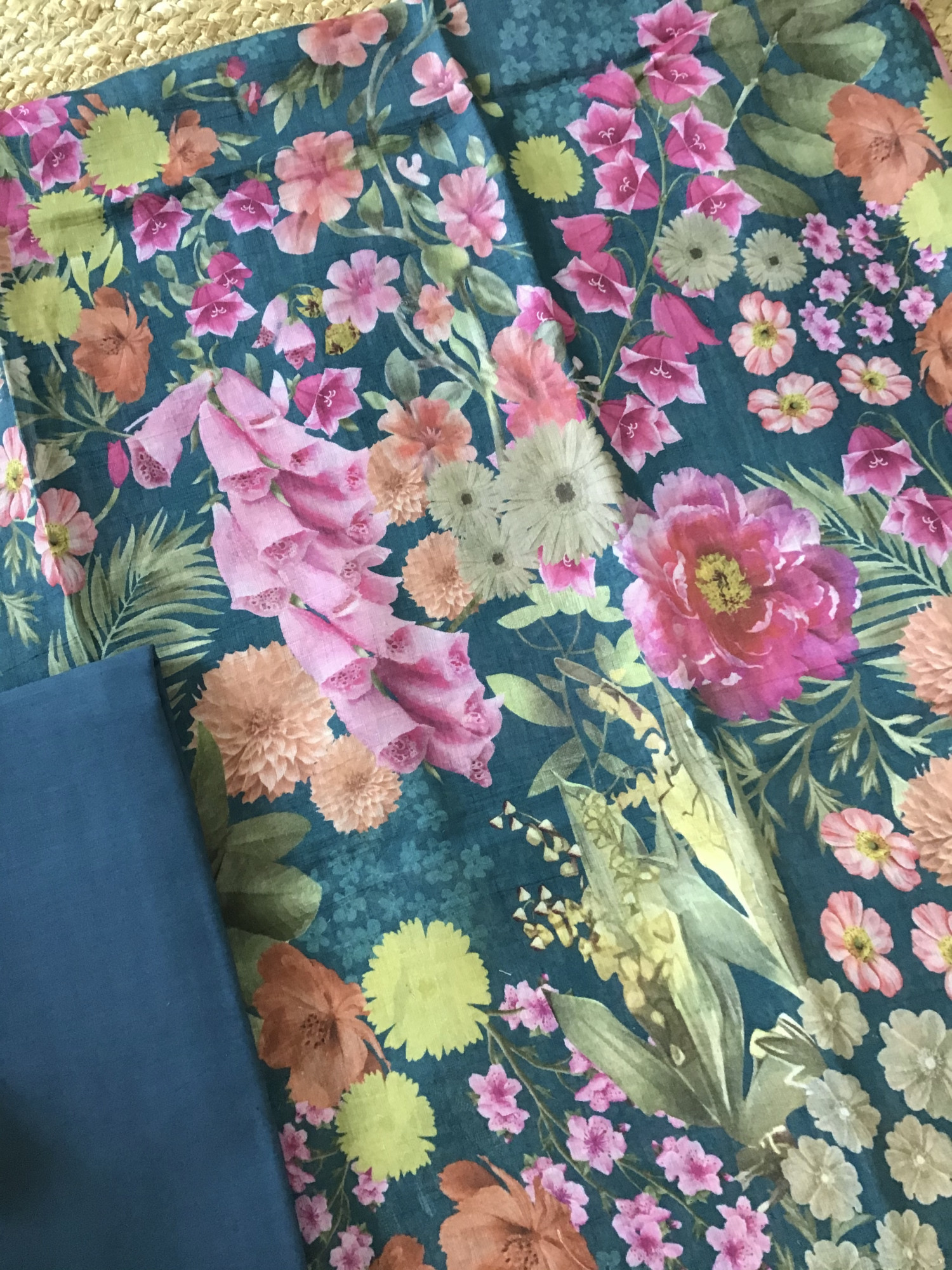 Pure Fine Linen Chanderi Printed Suit - Blue