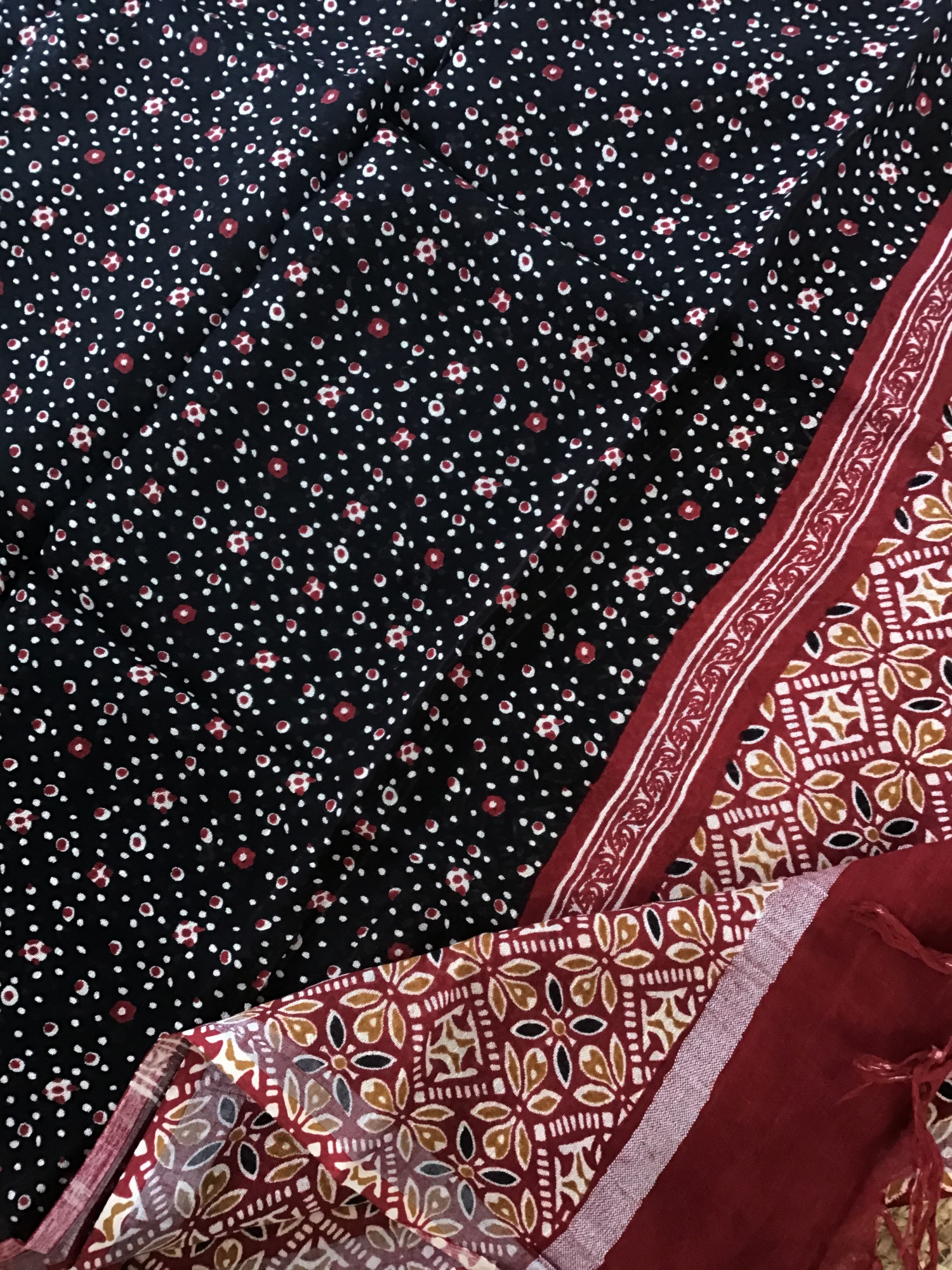 Pure Linen Jute Cotton Silk Printed Suit - Red