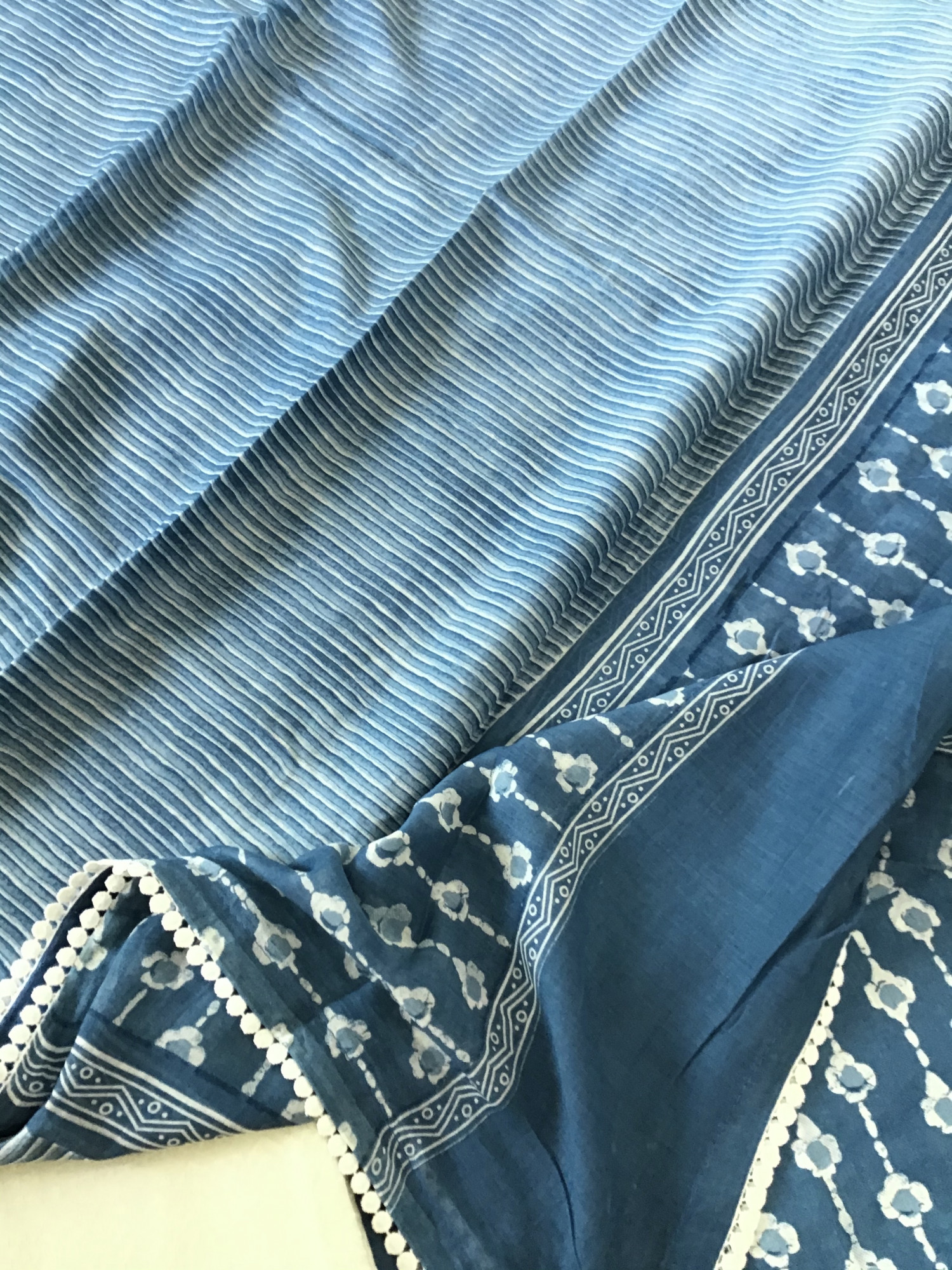 Pure Mul Cotton Batik Printed Embroidered Suit - Blue