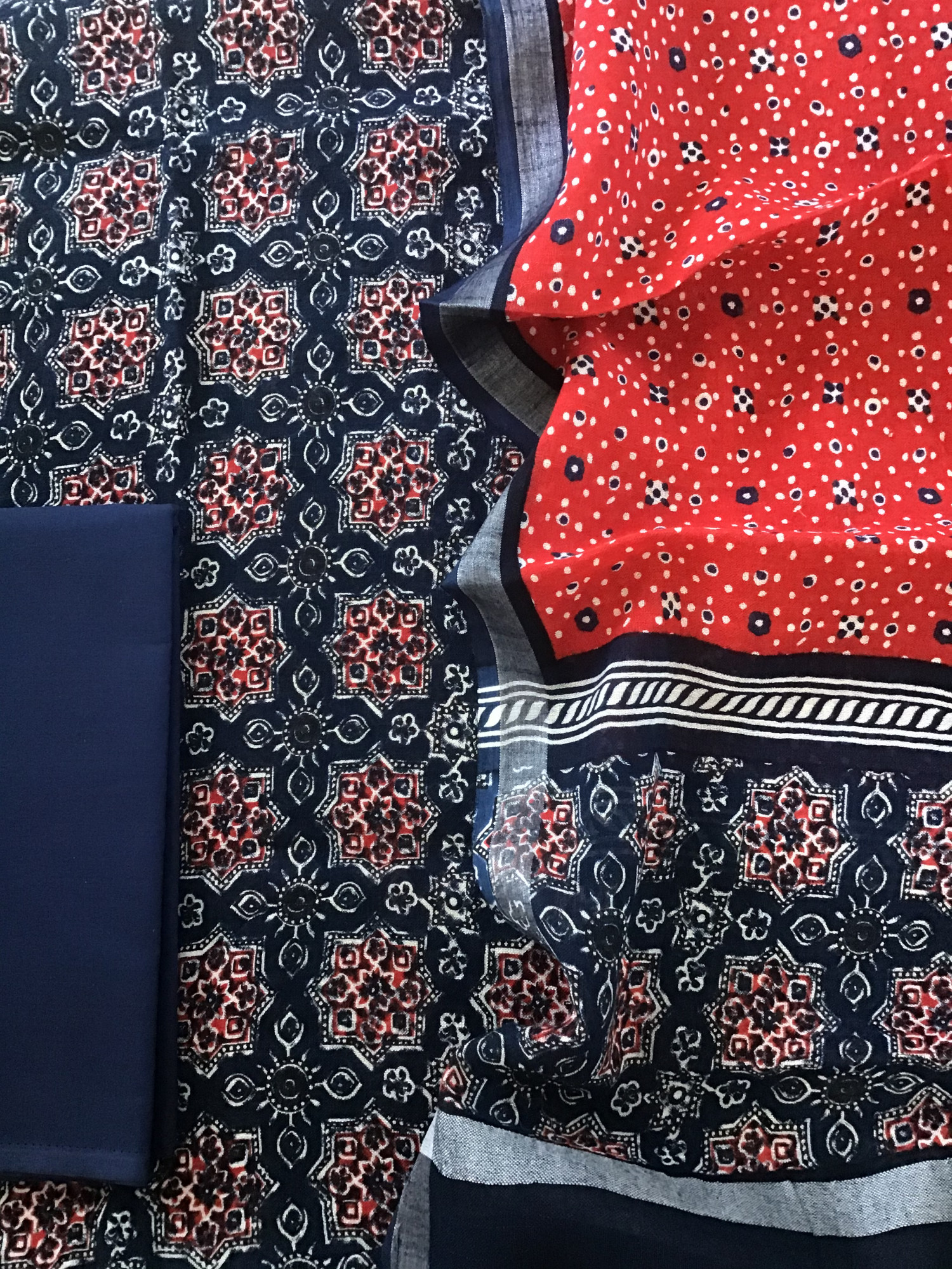 Pure Linen Jute Cotton Silk Printed Suit - Blue