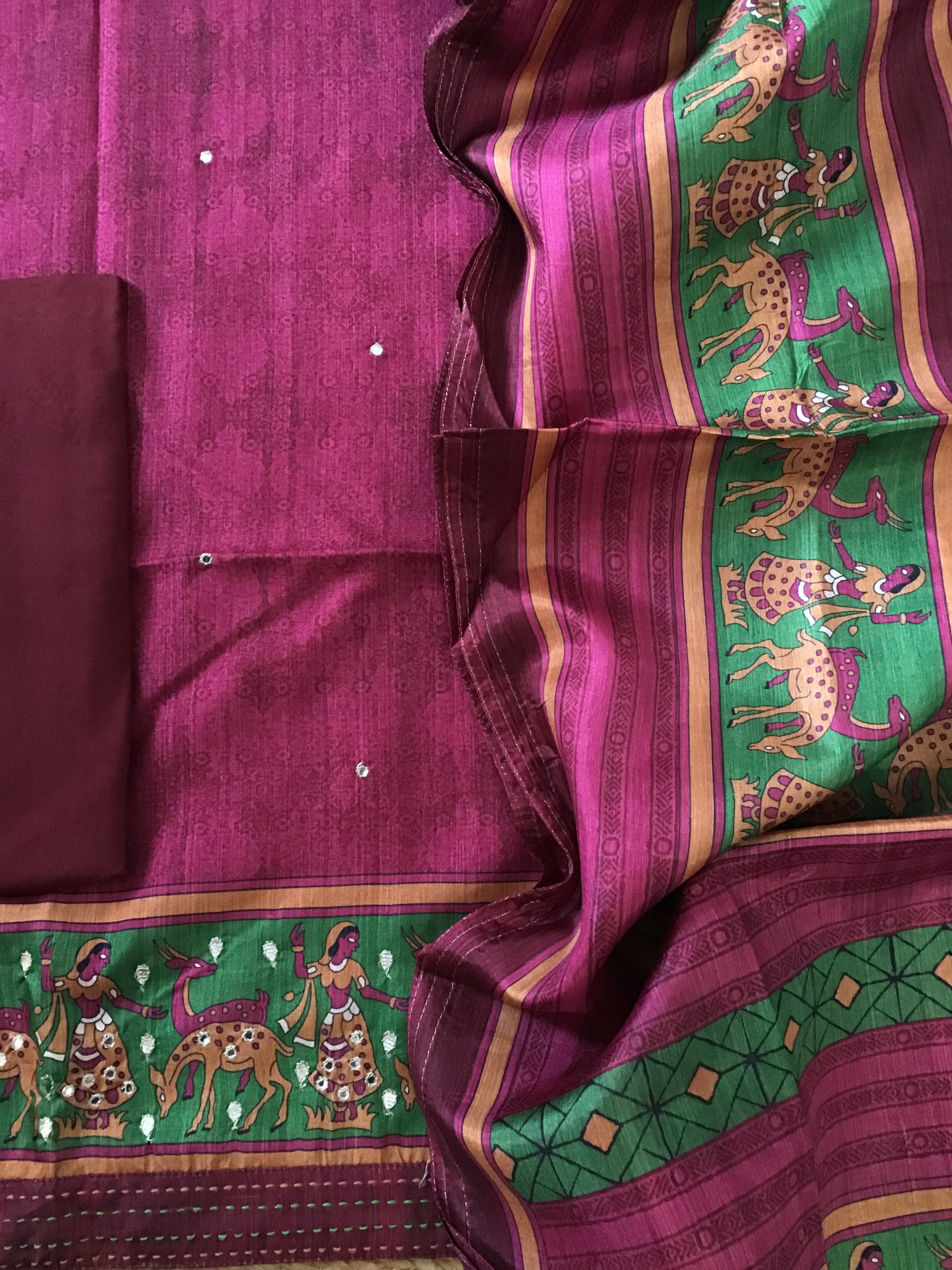 Soft Semi Tussar Printed Embroidered Suit - Pink