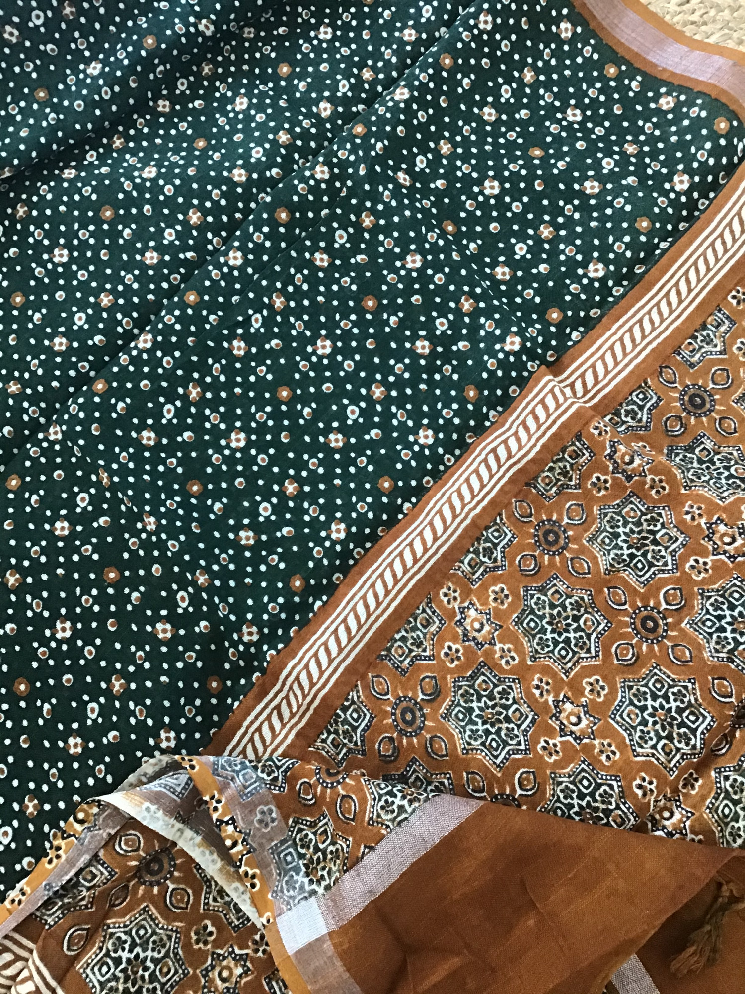 Pure Linen Jute Cotton Silk Printed Suit - Brown