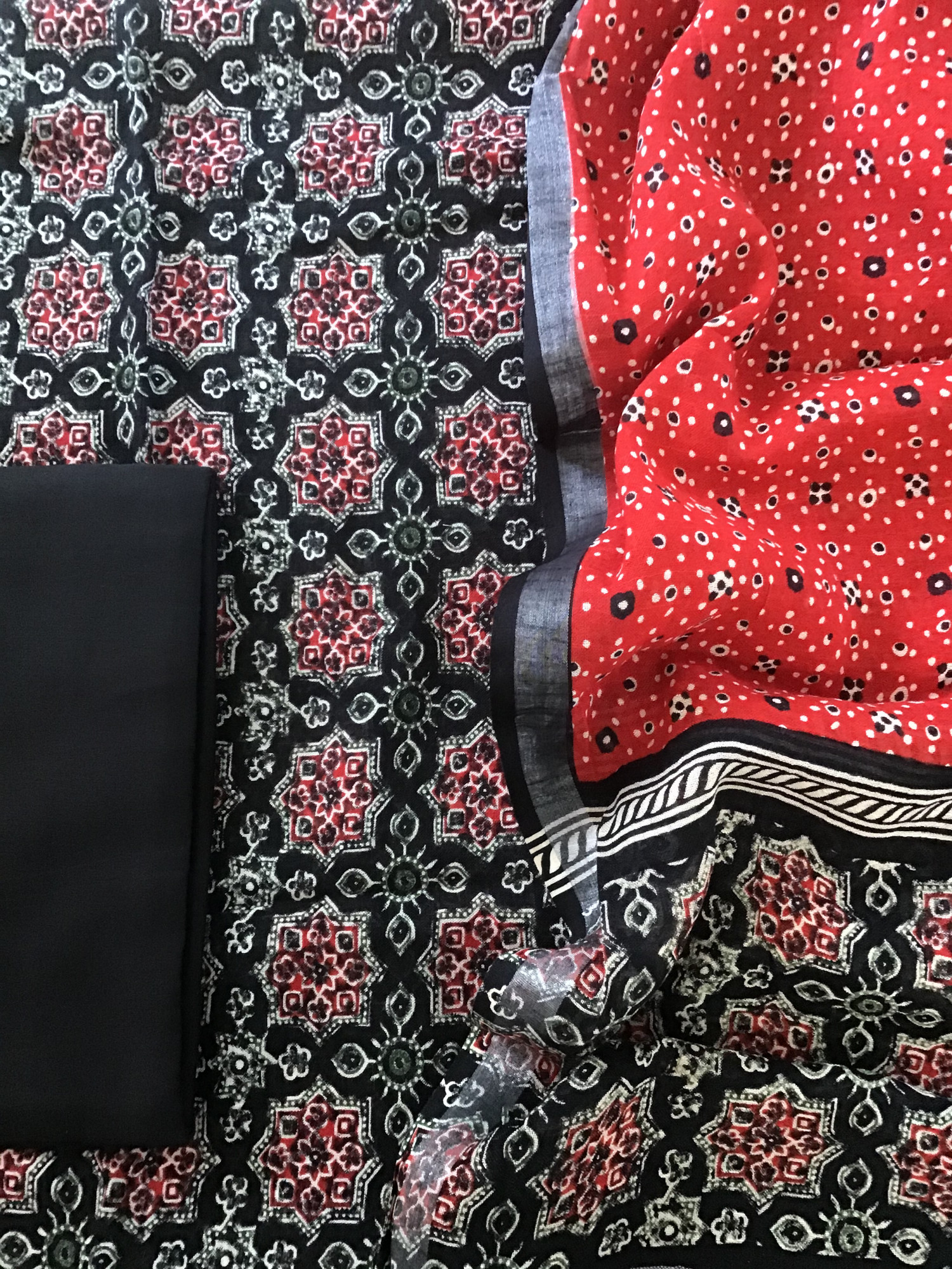 Pure Linen Jute Cotton Silk Printed Suit - Black