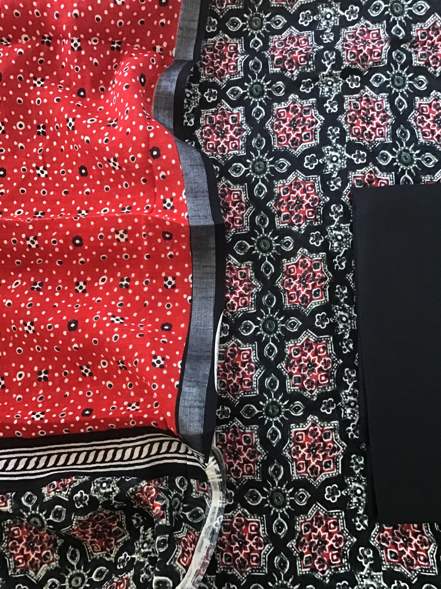 Pure Linen Jute Cotton Silk Printed Suit - Black