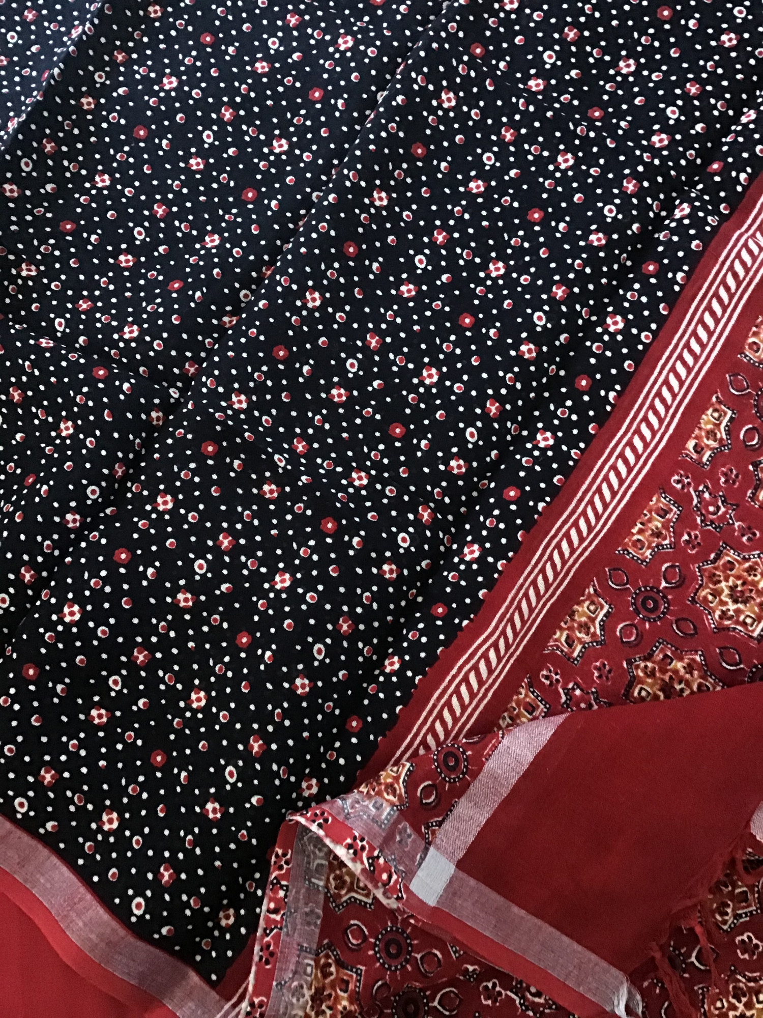 Pure Linen Jute Cotton Silk Printed Suit - Red