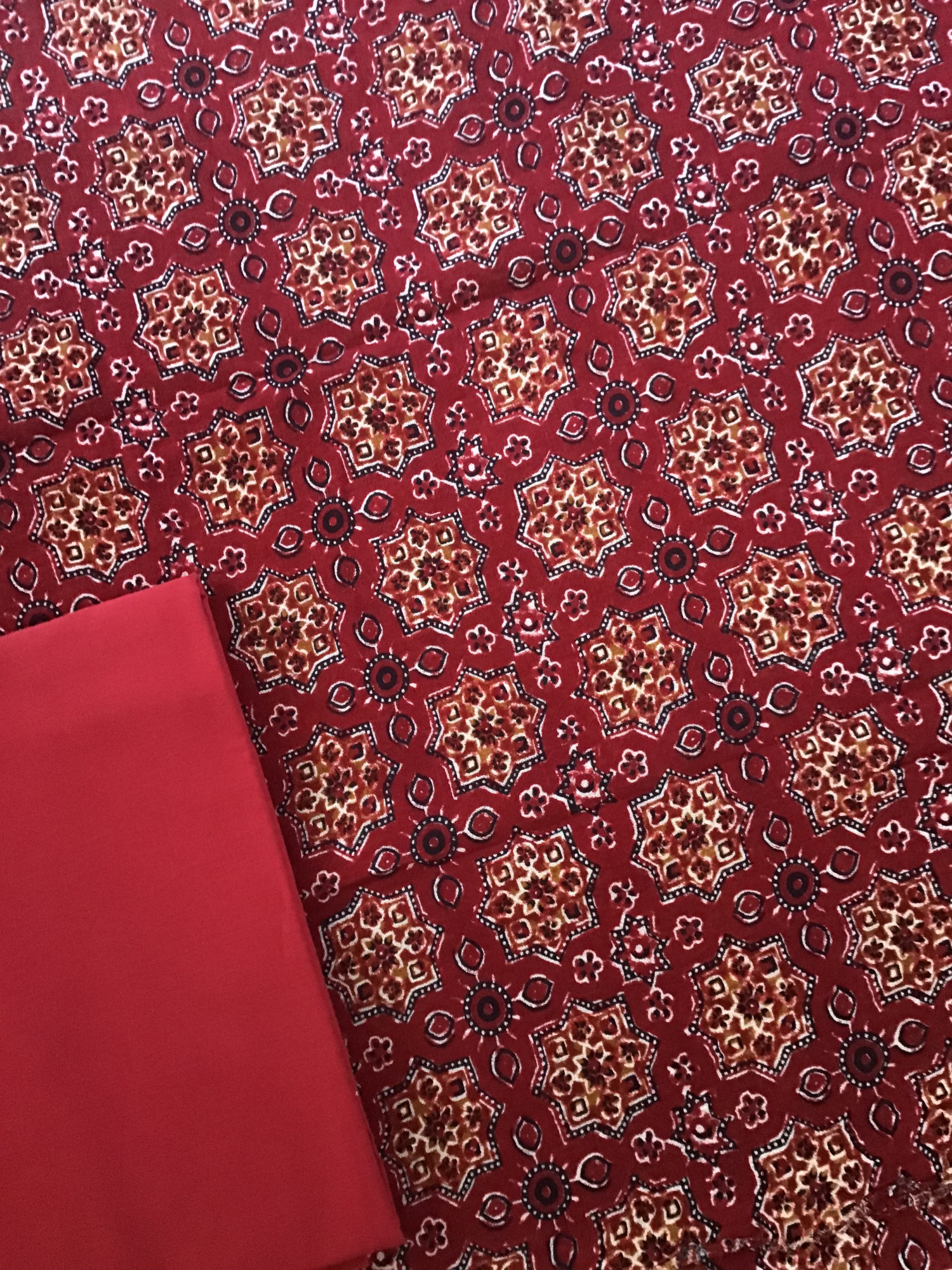 Pure Linen Jute Cotton Silk Printed Suit - Red