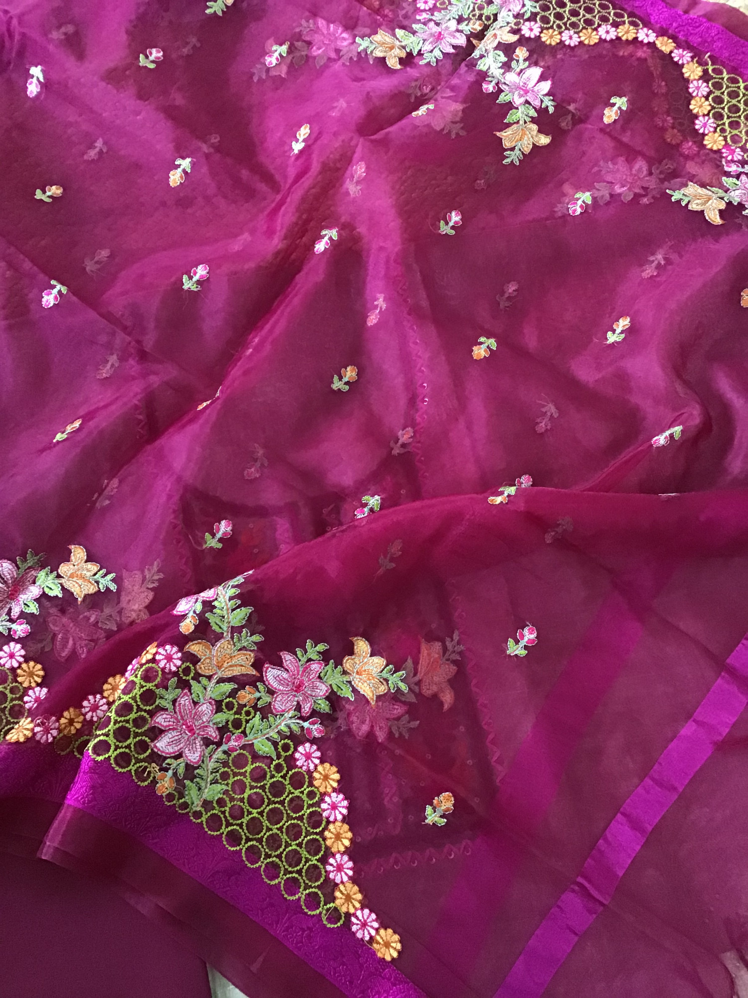 Soft Semi Geecha Tussar Embroidered Suit - BeigePink