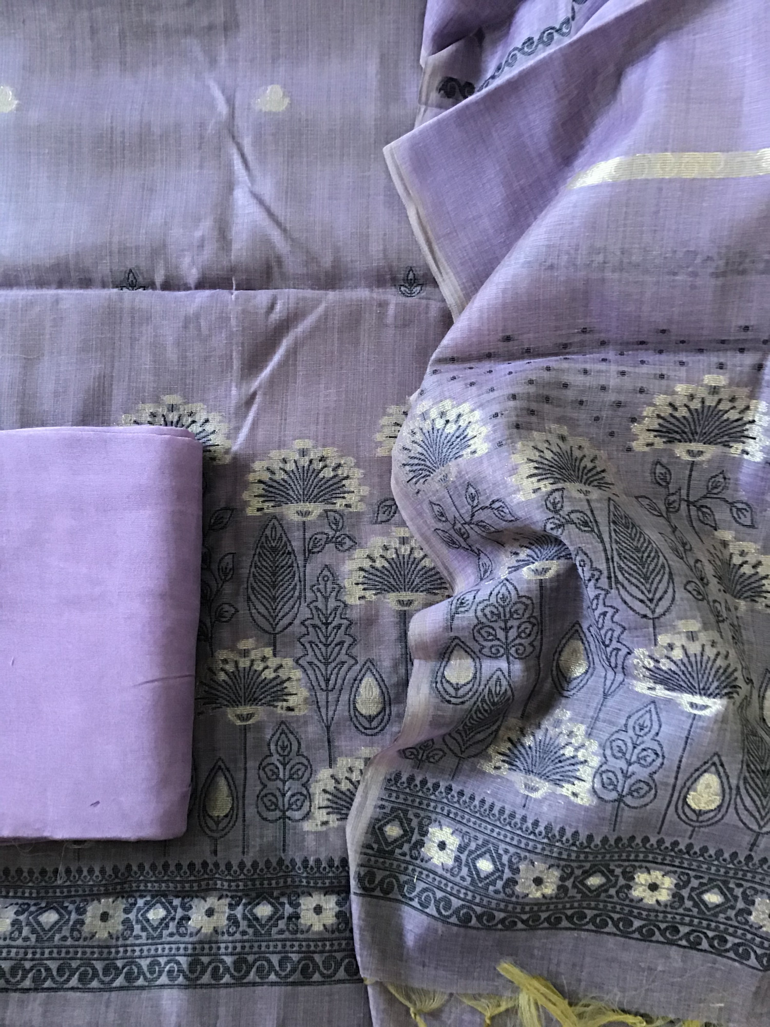 Soft Slub Chanderi Jamdani Weaved Embroidered Suit - Purple