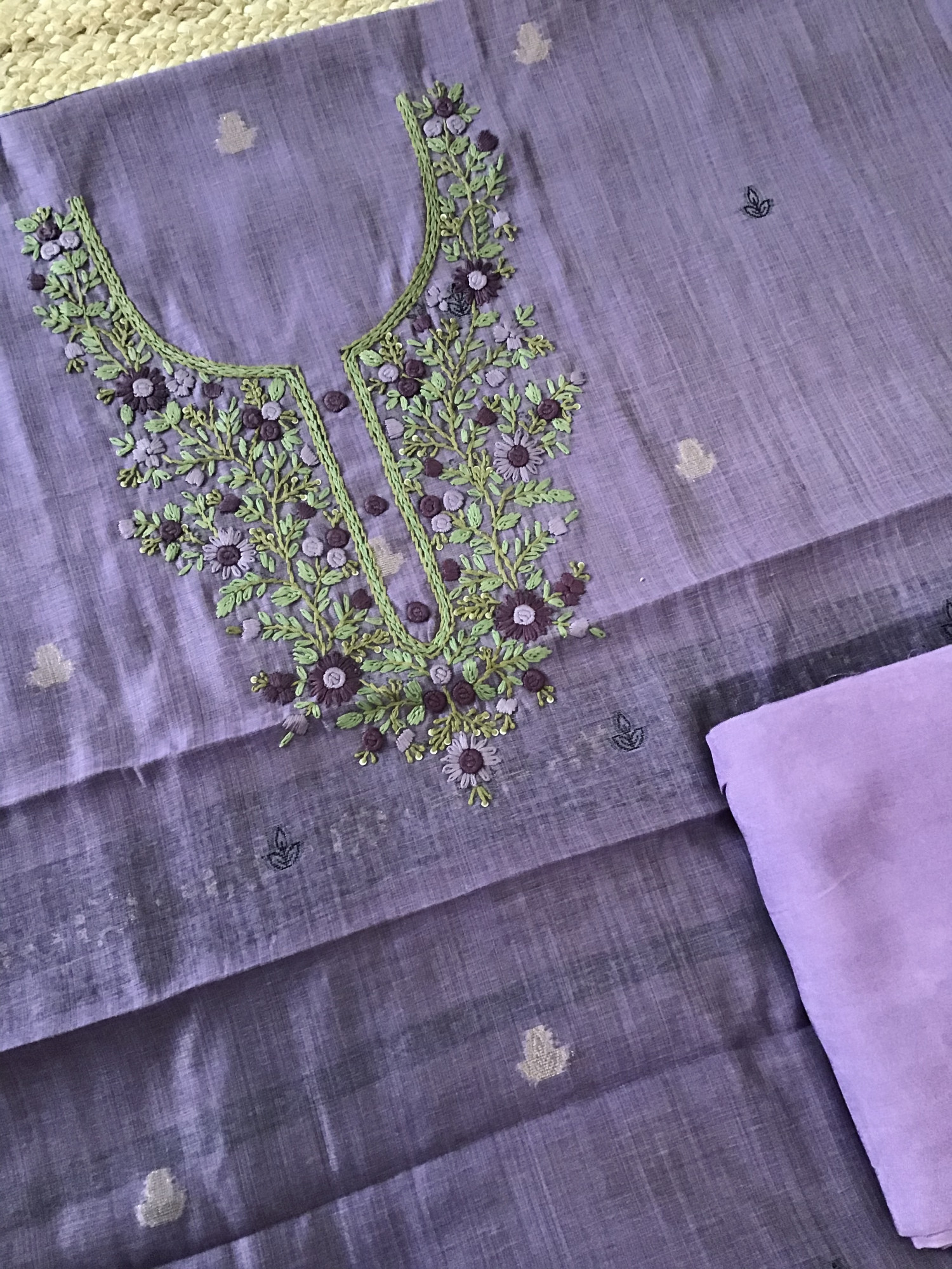 Soft Slub Chanderi Jamdani Weaved Embroidered Suit - Purple