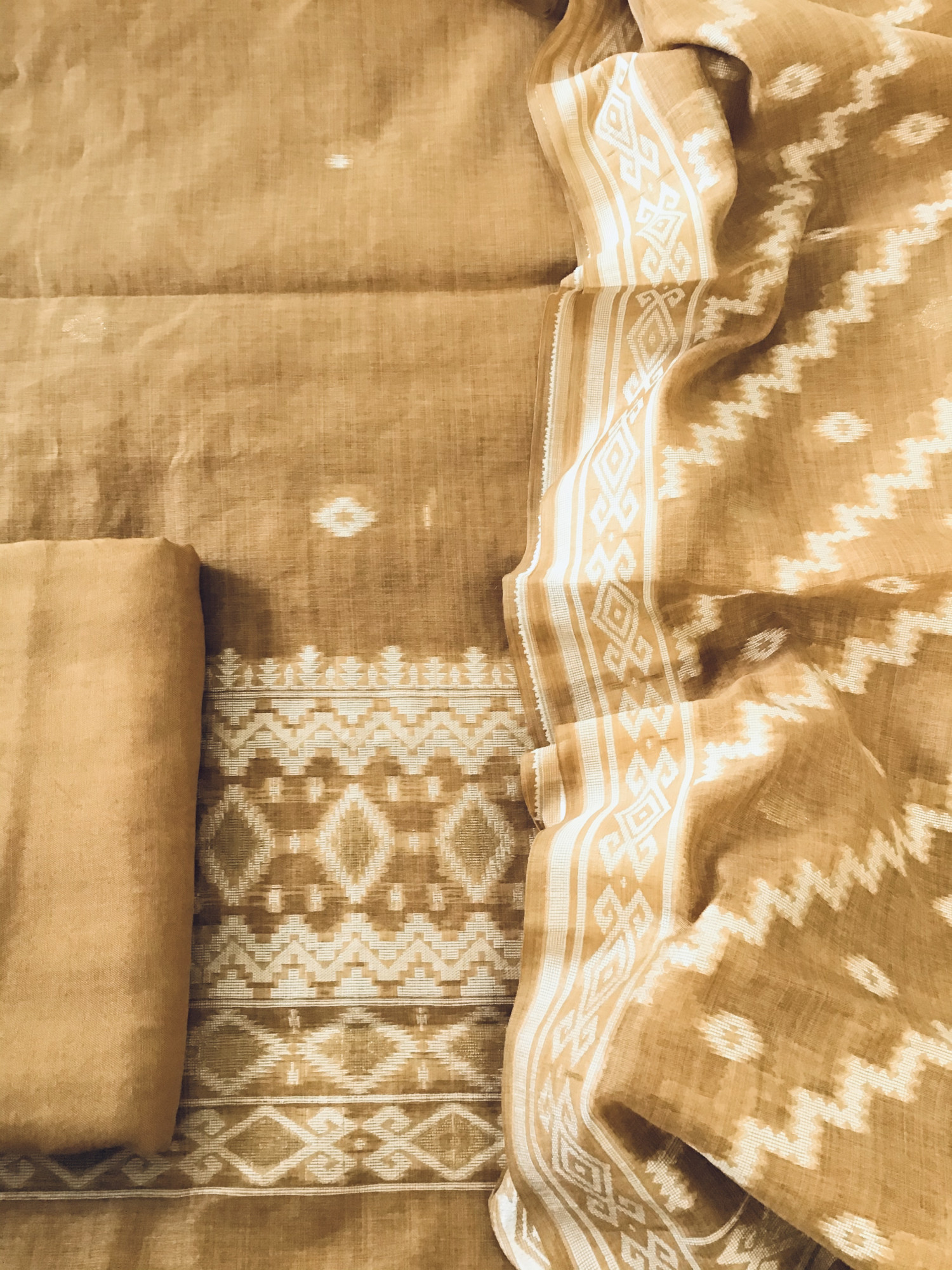 Soft Slub Chanderi Jamdani Weaved Embroidered Suit - Yellow