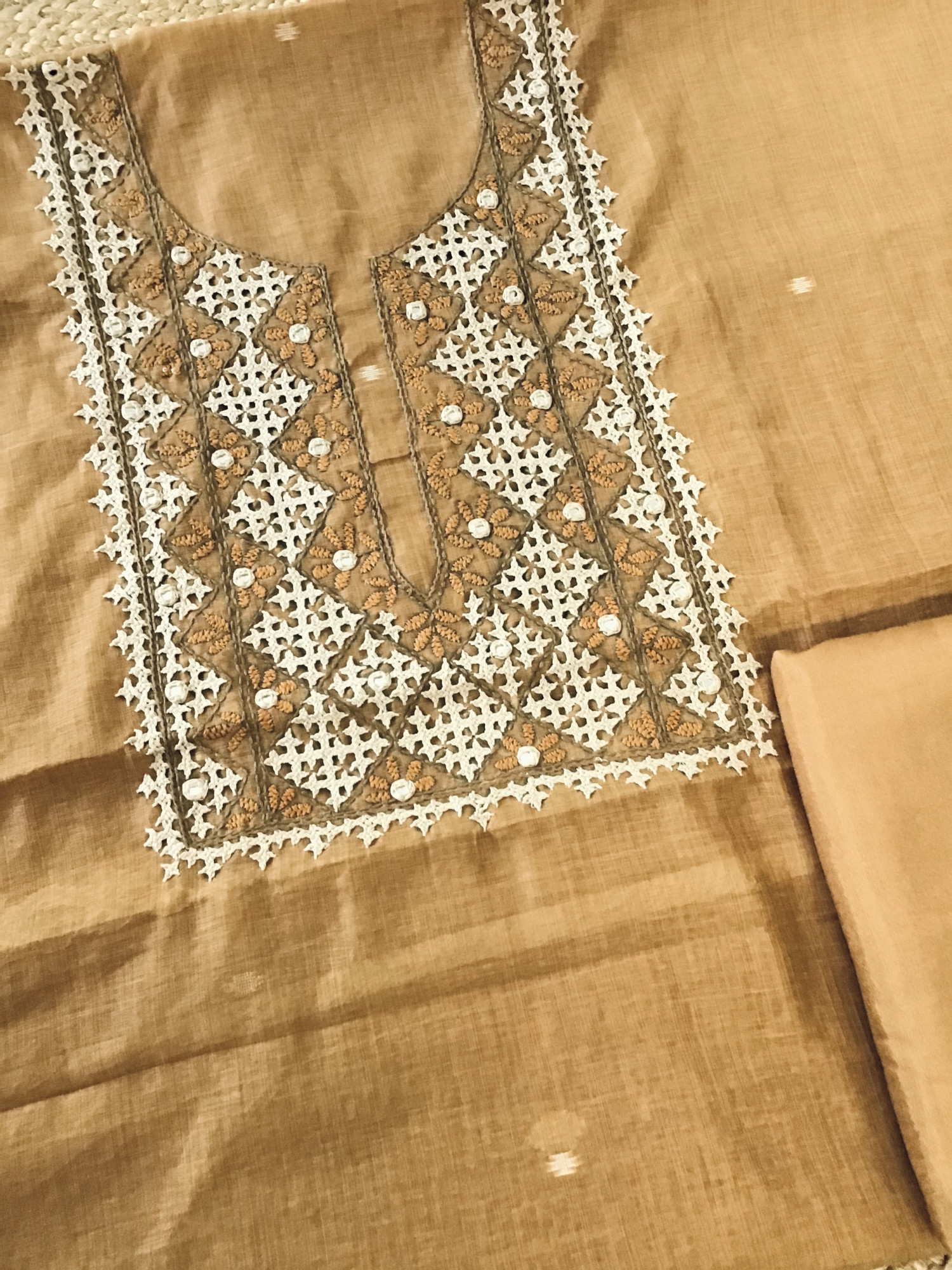 Soft Slub Chanderi Jamdani Weaved Embroidered Suit - Yellow