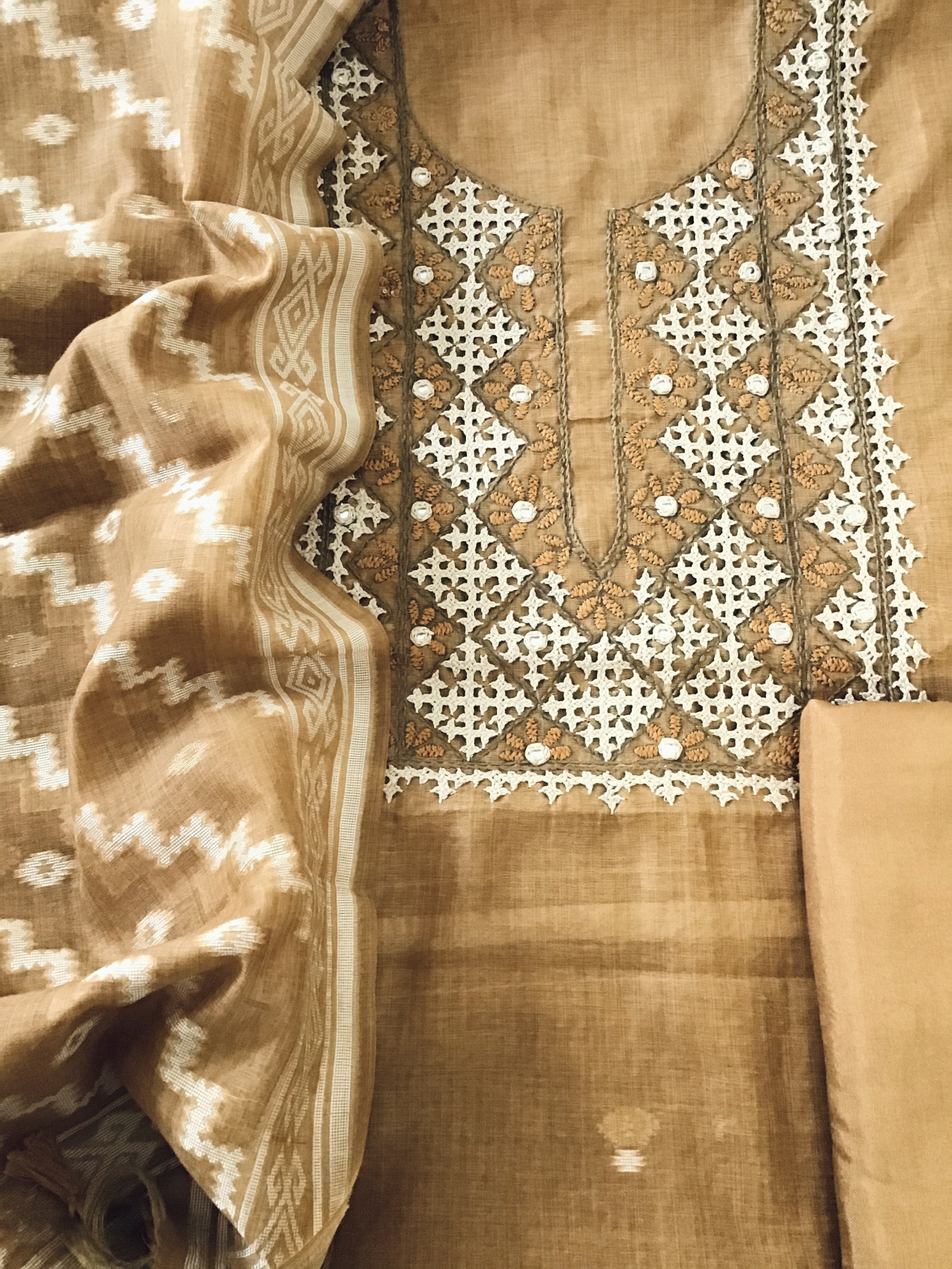 Soft Slub Chanderi Jamdani Weaved Embroidered Suit - Yellow