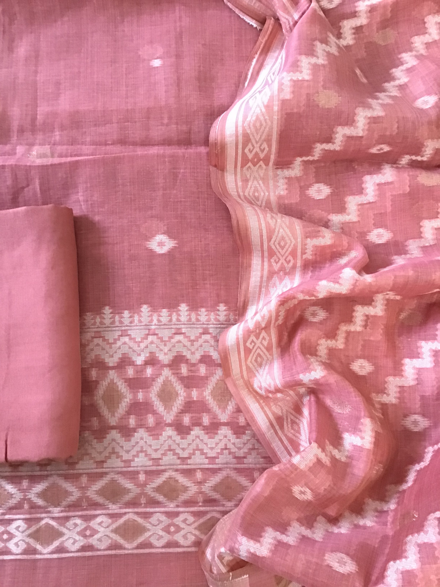 Soft Slub Chanderi Jamdani Weaved Embroidered Suit - Pink