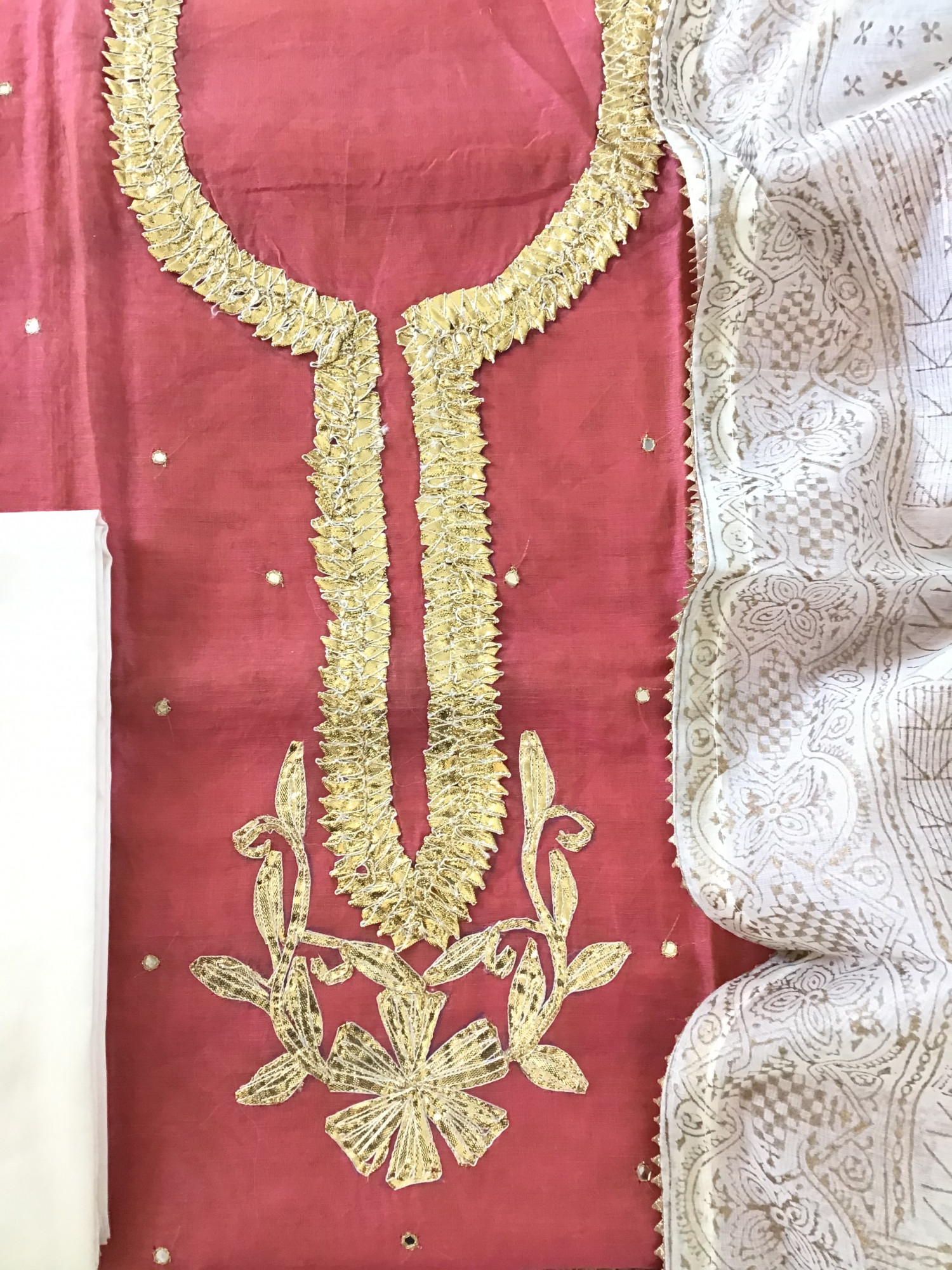 Soft Chanderi Embroidered Suit - Peach