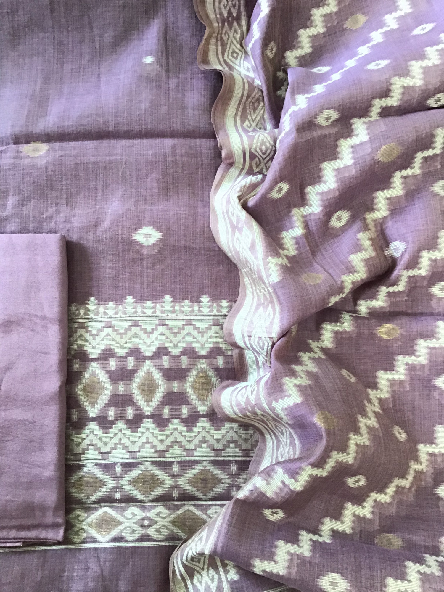 Soft Slub Chanderi Jamdani Weaved Embroidered Suit - Purple