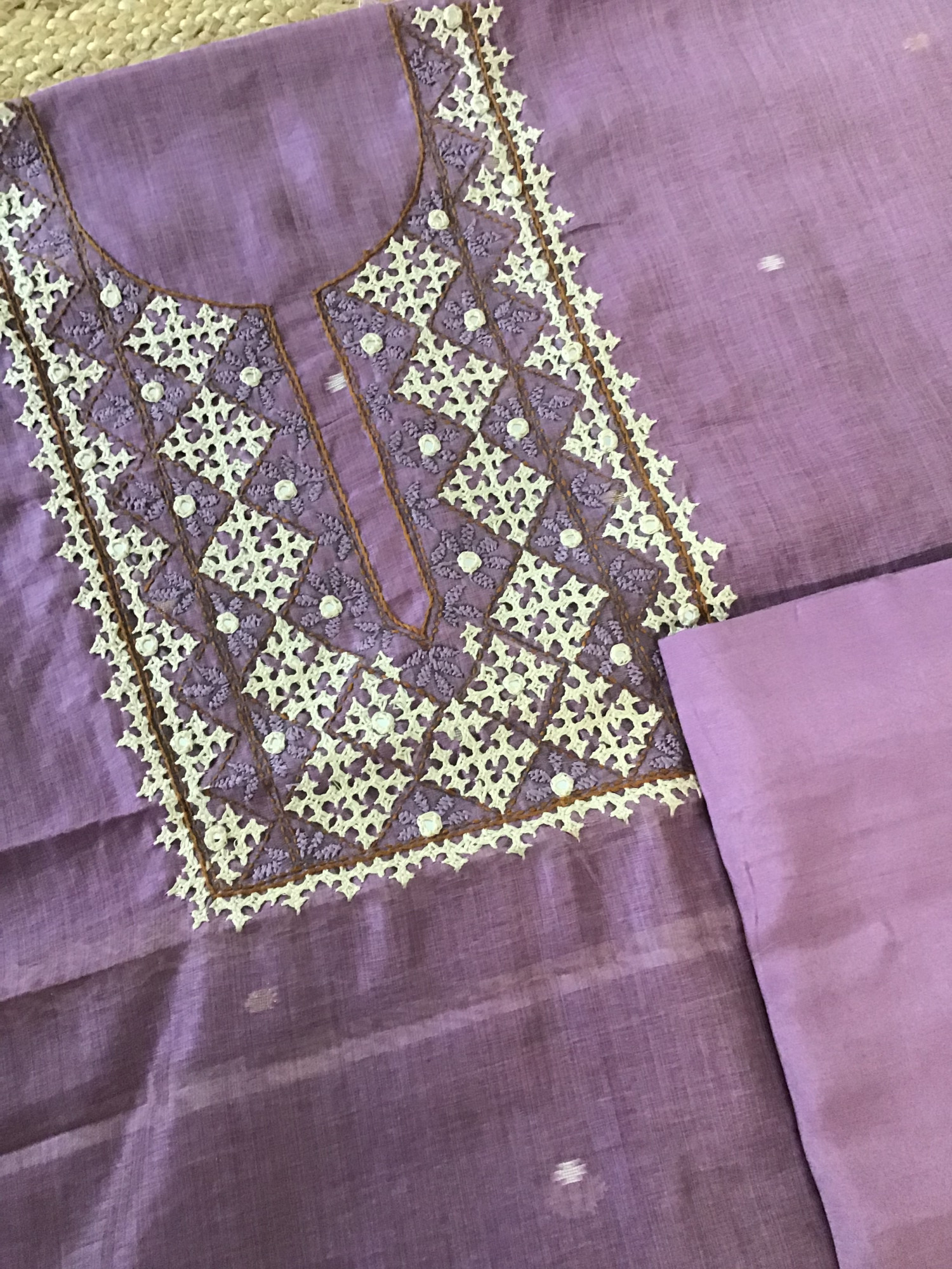 Soft Slub Chanderi Jamdani Weaved Embroidered Suit - Purple