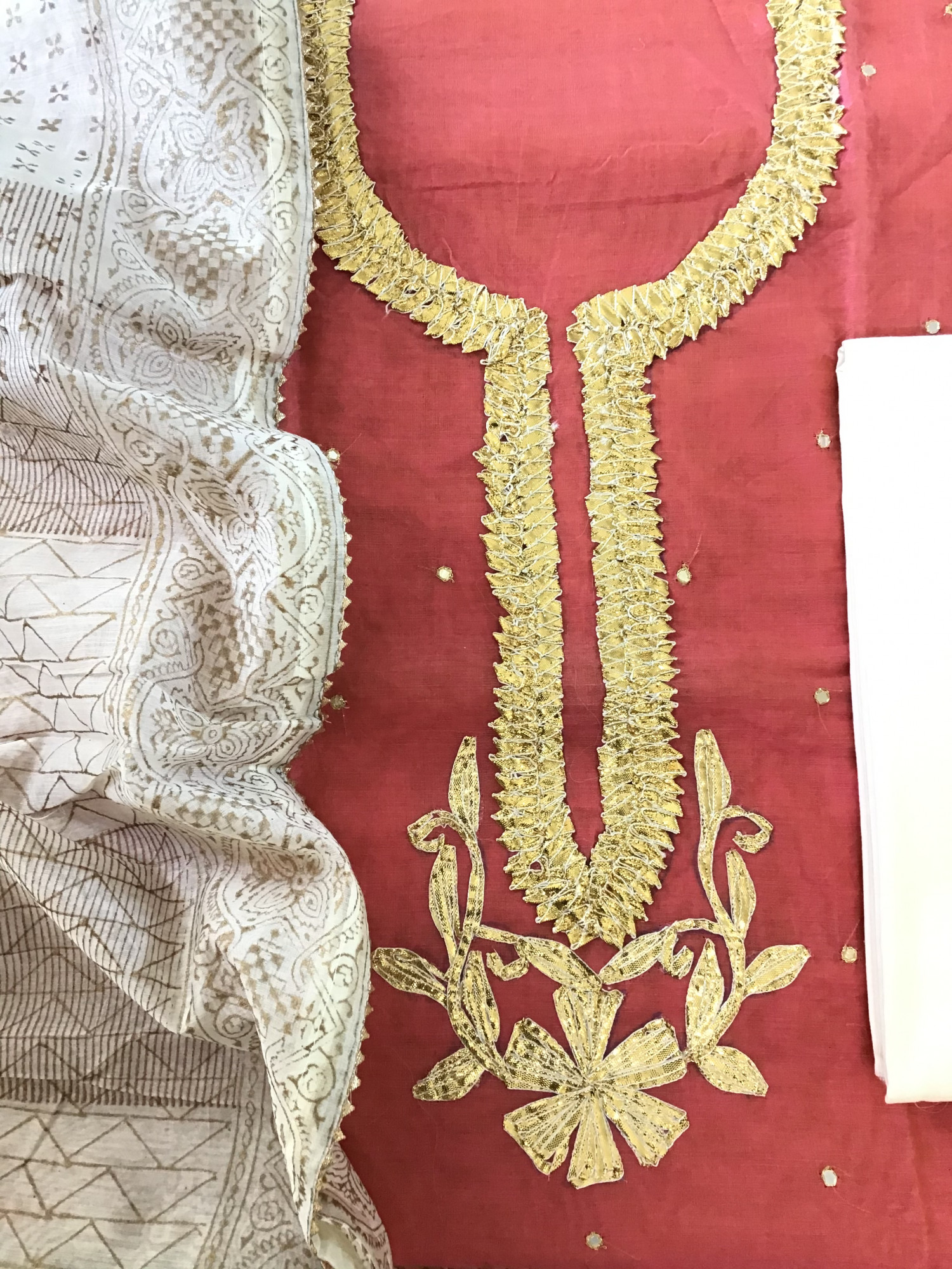 Soft Chanderi Embroidered Suit - Peach