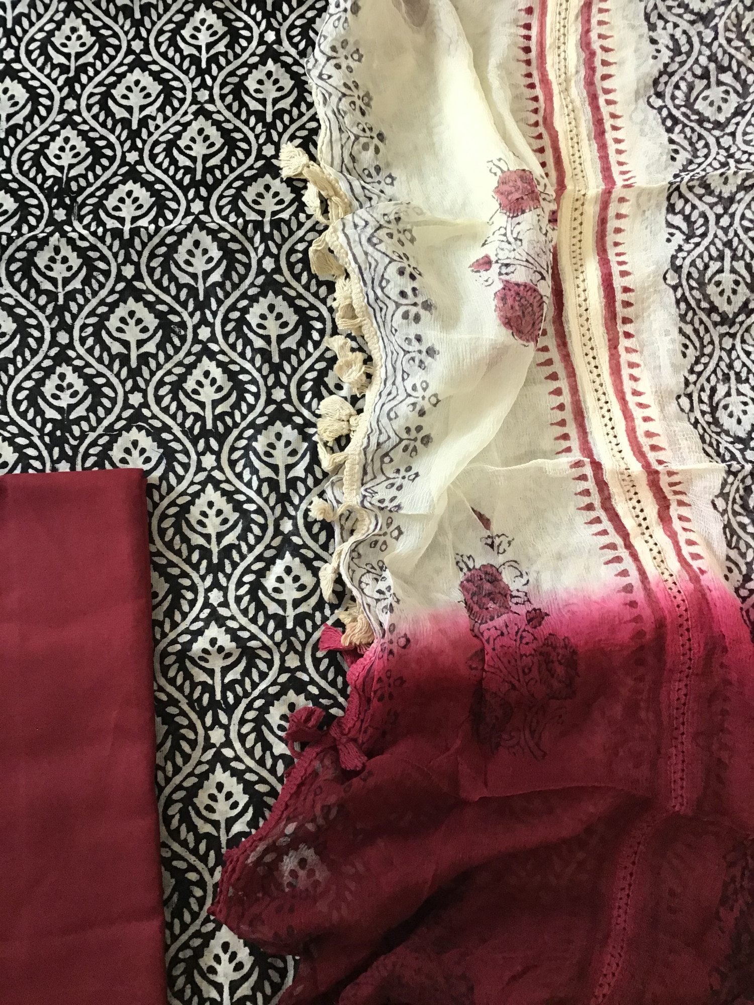 Pure Maheshwari Silk Printed Suit - BlackRed