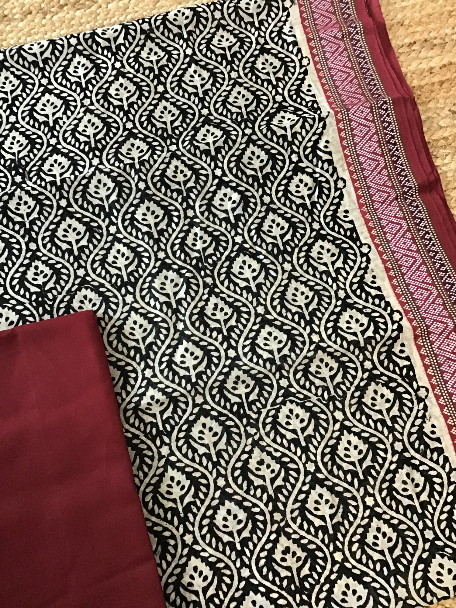 Pure Maheshwari Silk Printed Suit - BlackRed