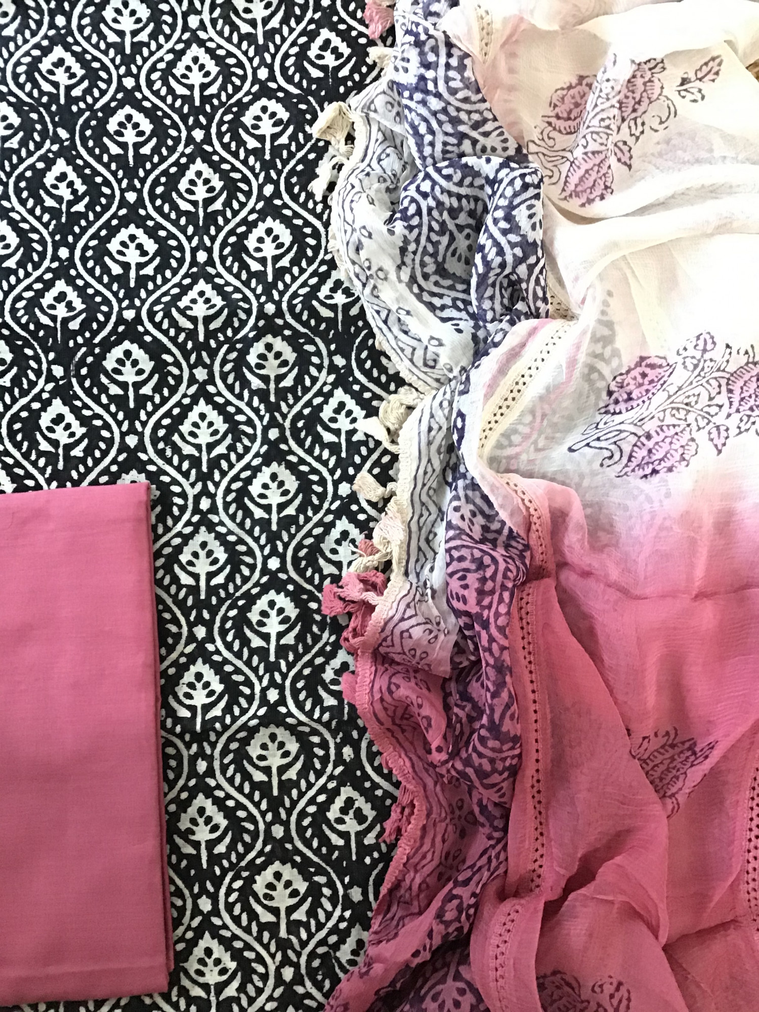 Pure Maheshwari Silk Printed Suit - BlackPink