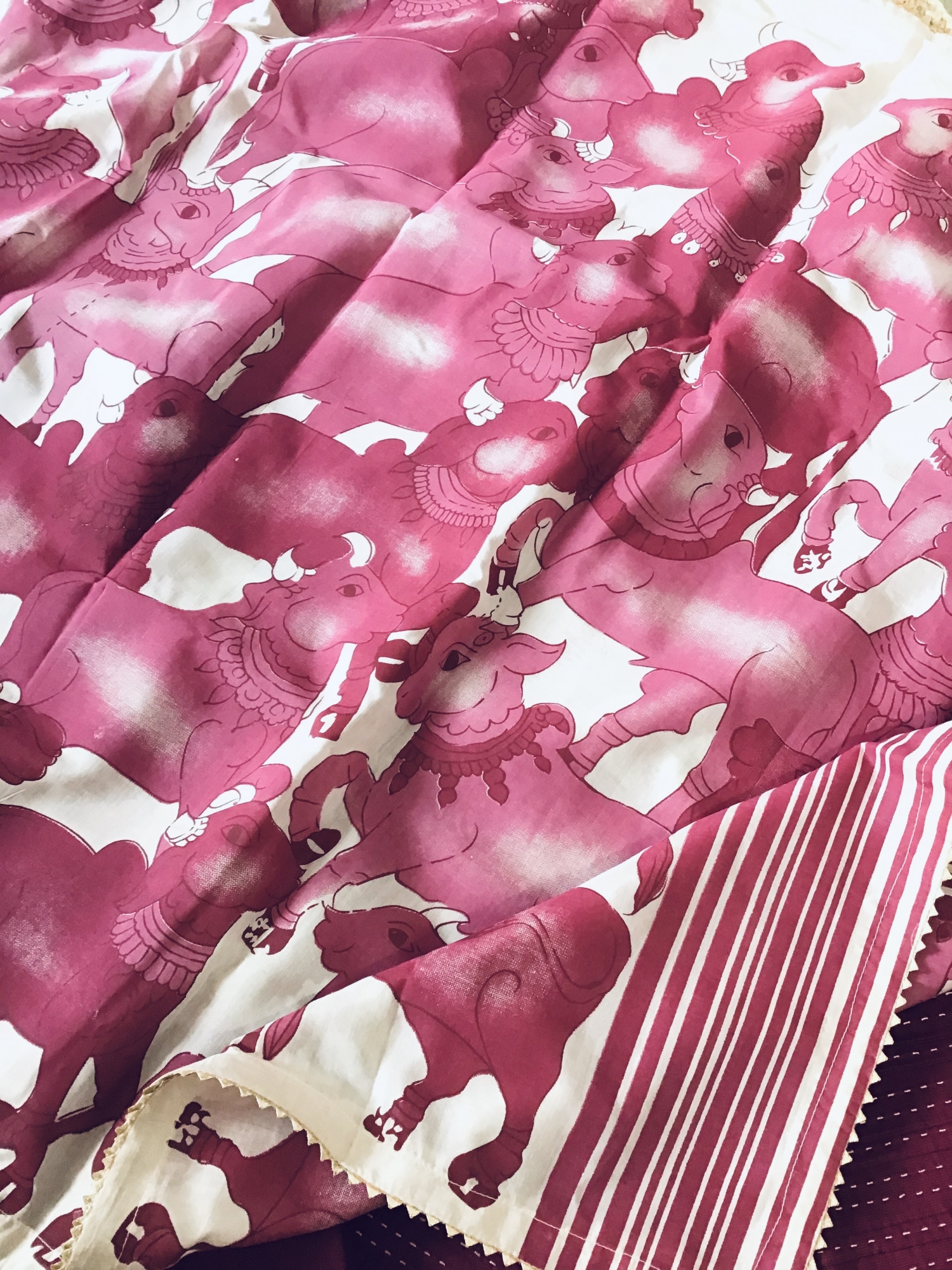 Pure Cotton Silk Embroidered Suit - Wine