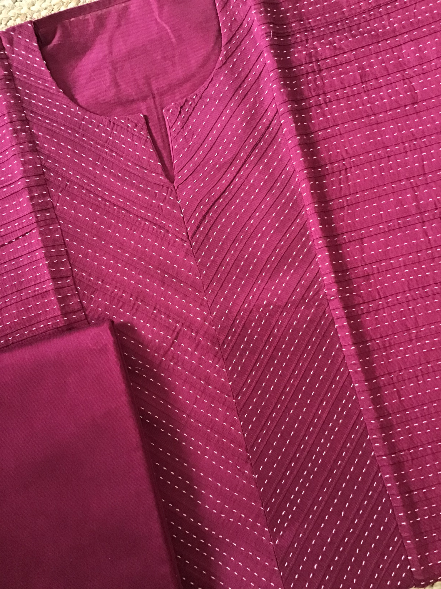 Pure Cotton Silk Embroidered Suit - Wine