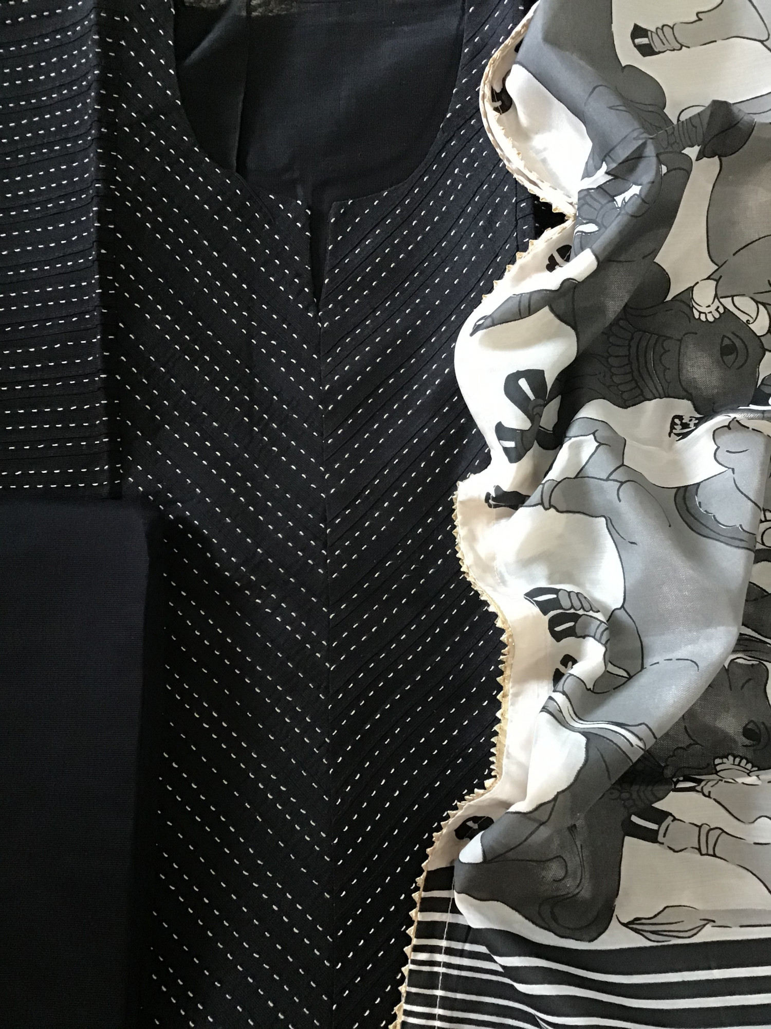 Pure Cotton Silk Embroidered Suit - Black