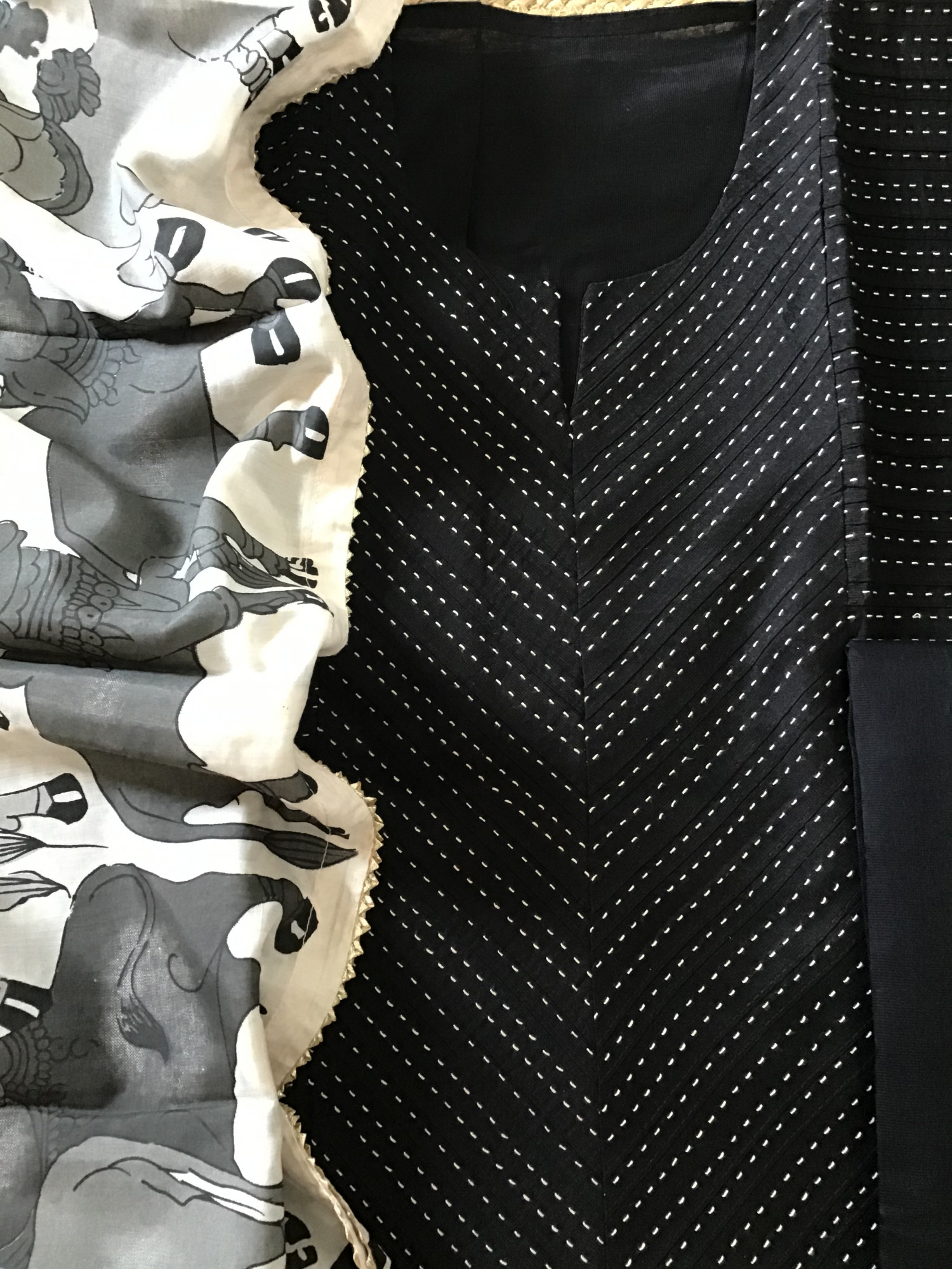 Pure Cotton Silk Embroidered Suit - Black