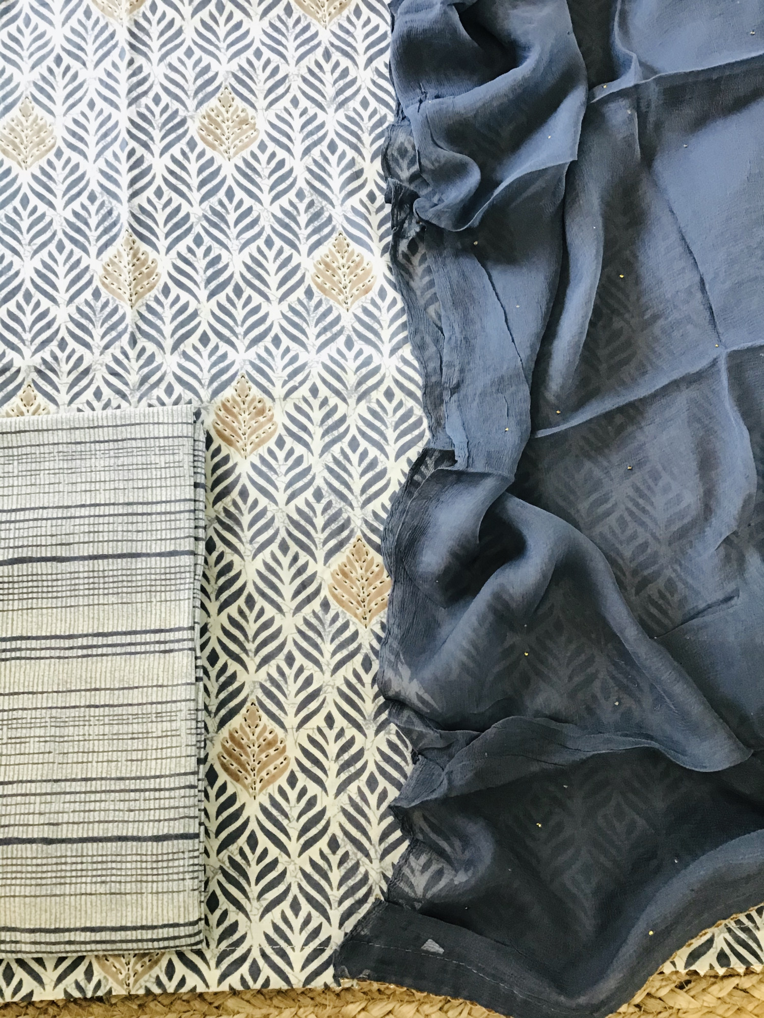 Pure Cotton Printed Suit - Grey