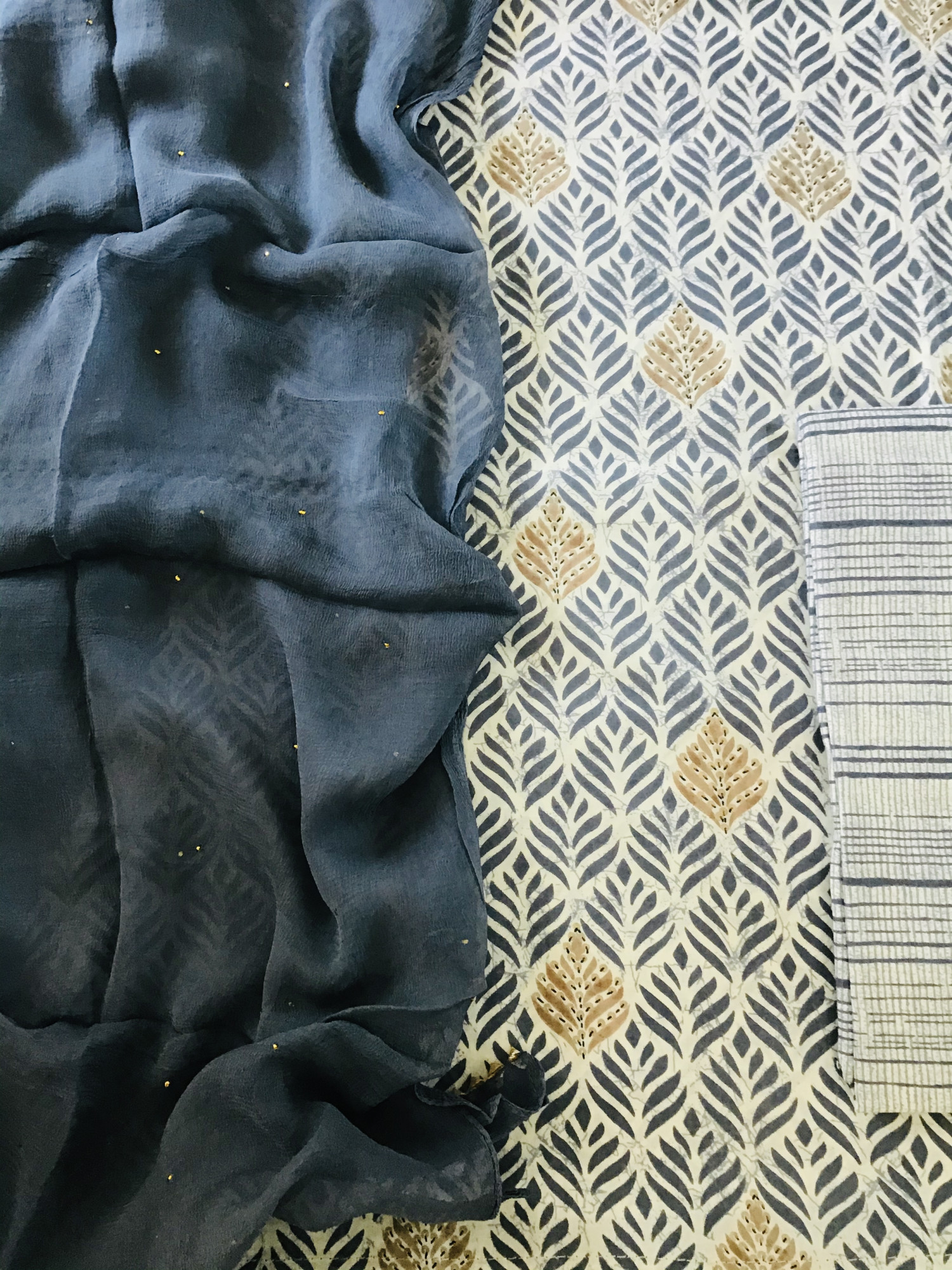 Pure Cotton Printed Suit - Grey