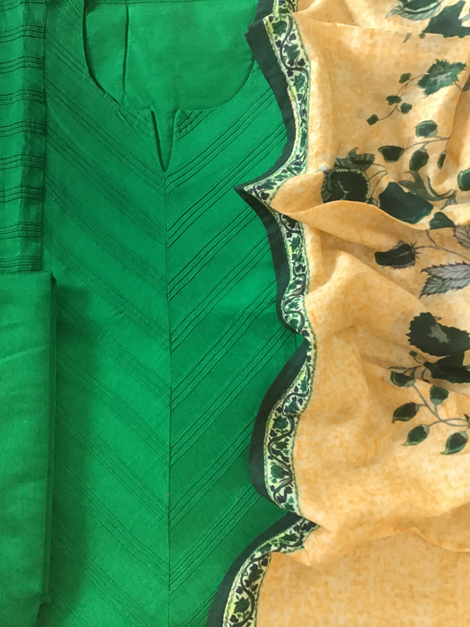 Pure Cotton Silk Embroidered Suit - Green