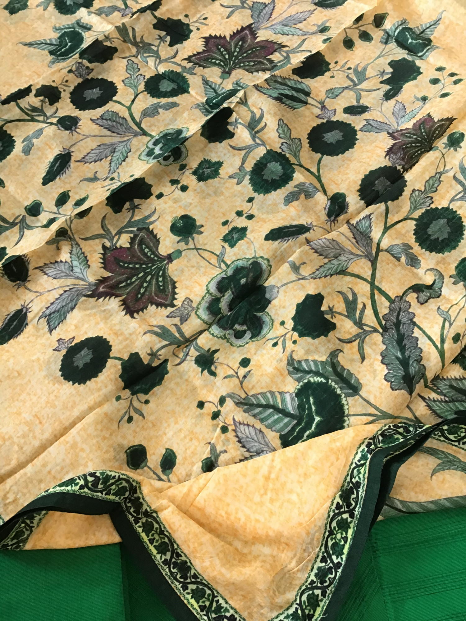 Pure Cotton Silk Embroidered Suit - Green