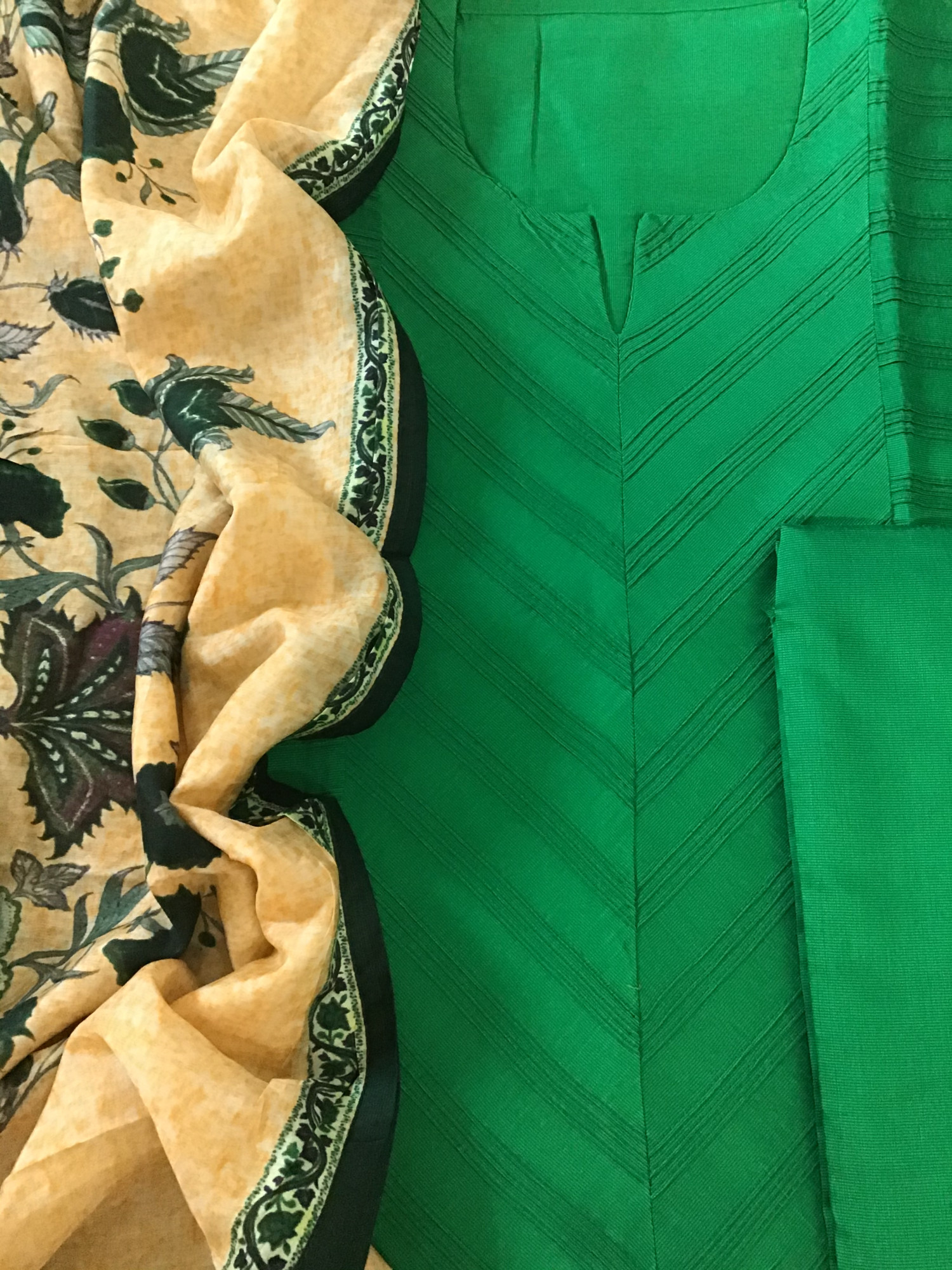Pure Cotton Silk Embroidered Suit - Green