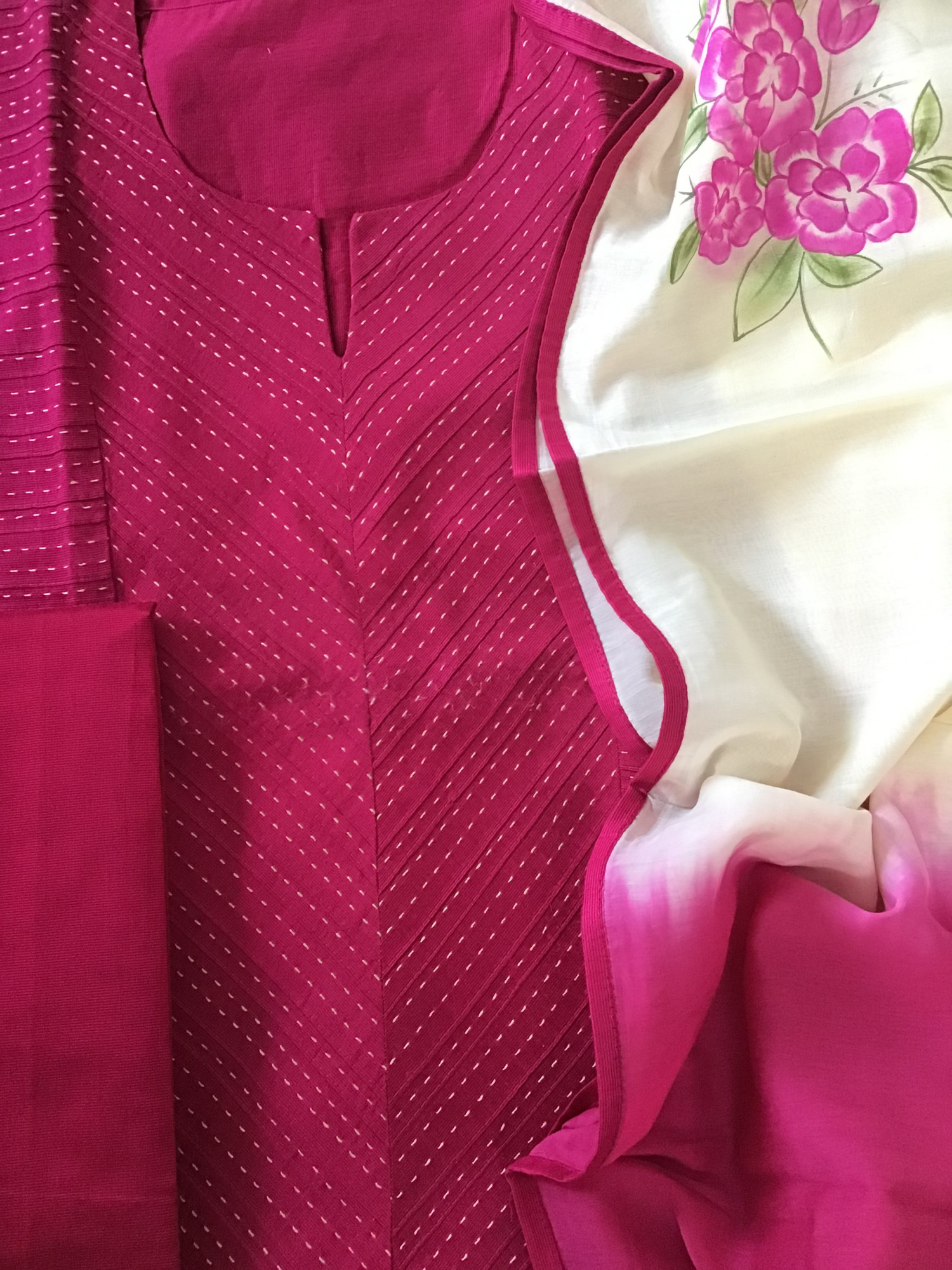 Pure Cotton Silk Embroidered Suit - Pink