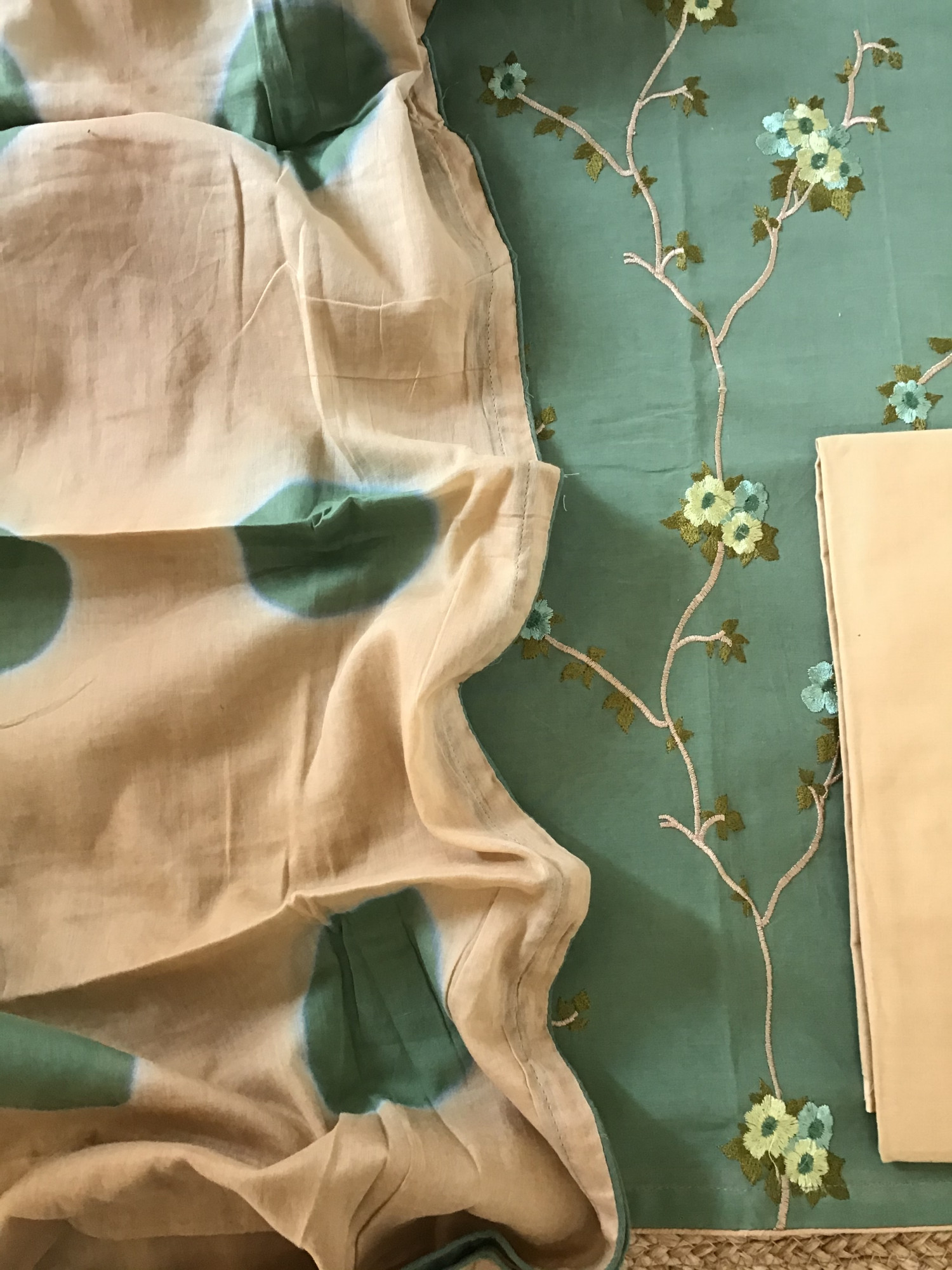 Pure Cotton Embroidered Suit - Green