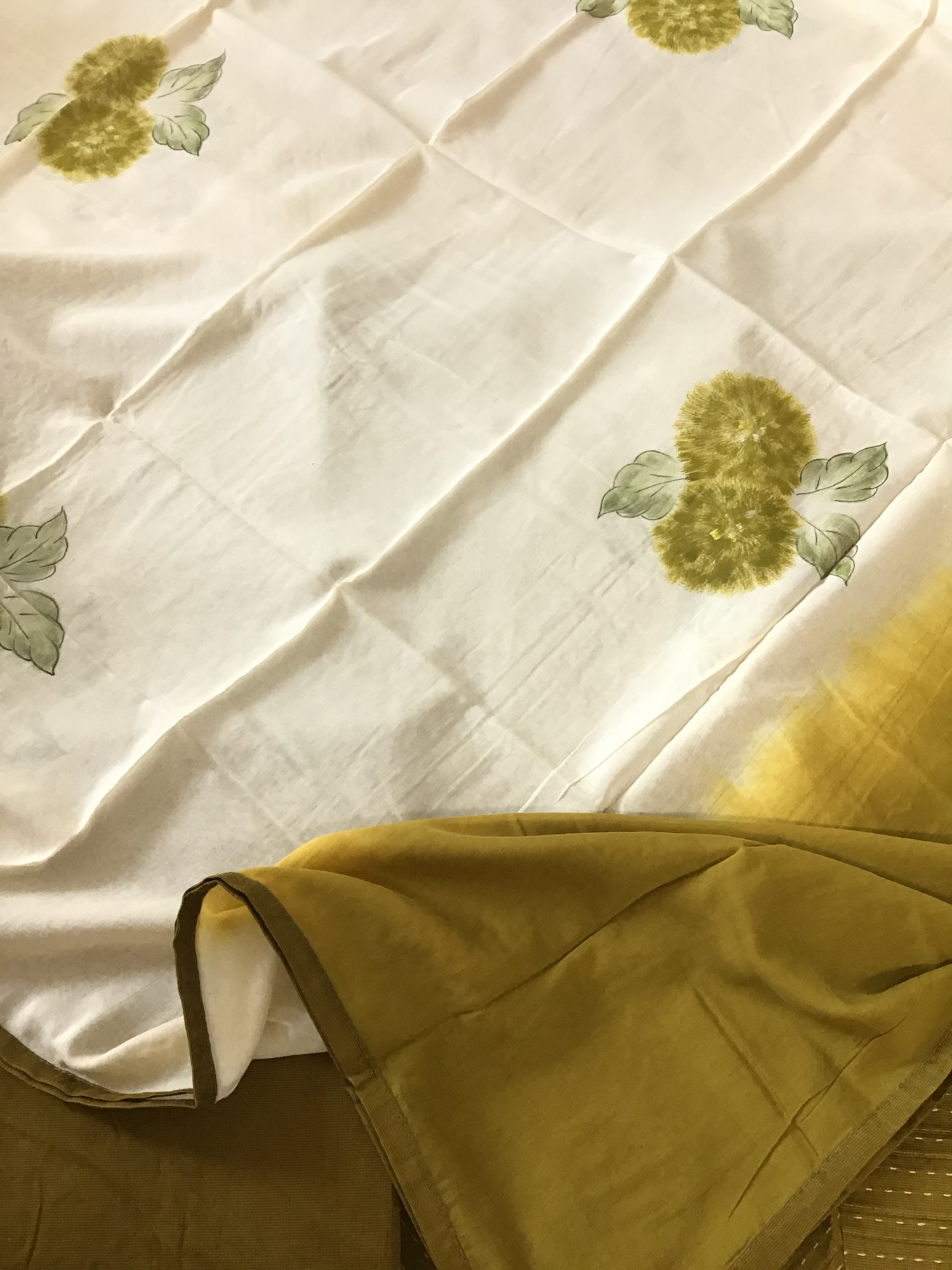 Pure Cotton Silk Embroidered Suit - Greenish Golden