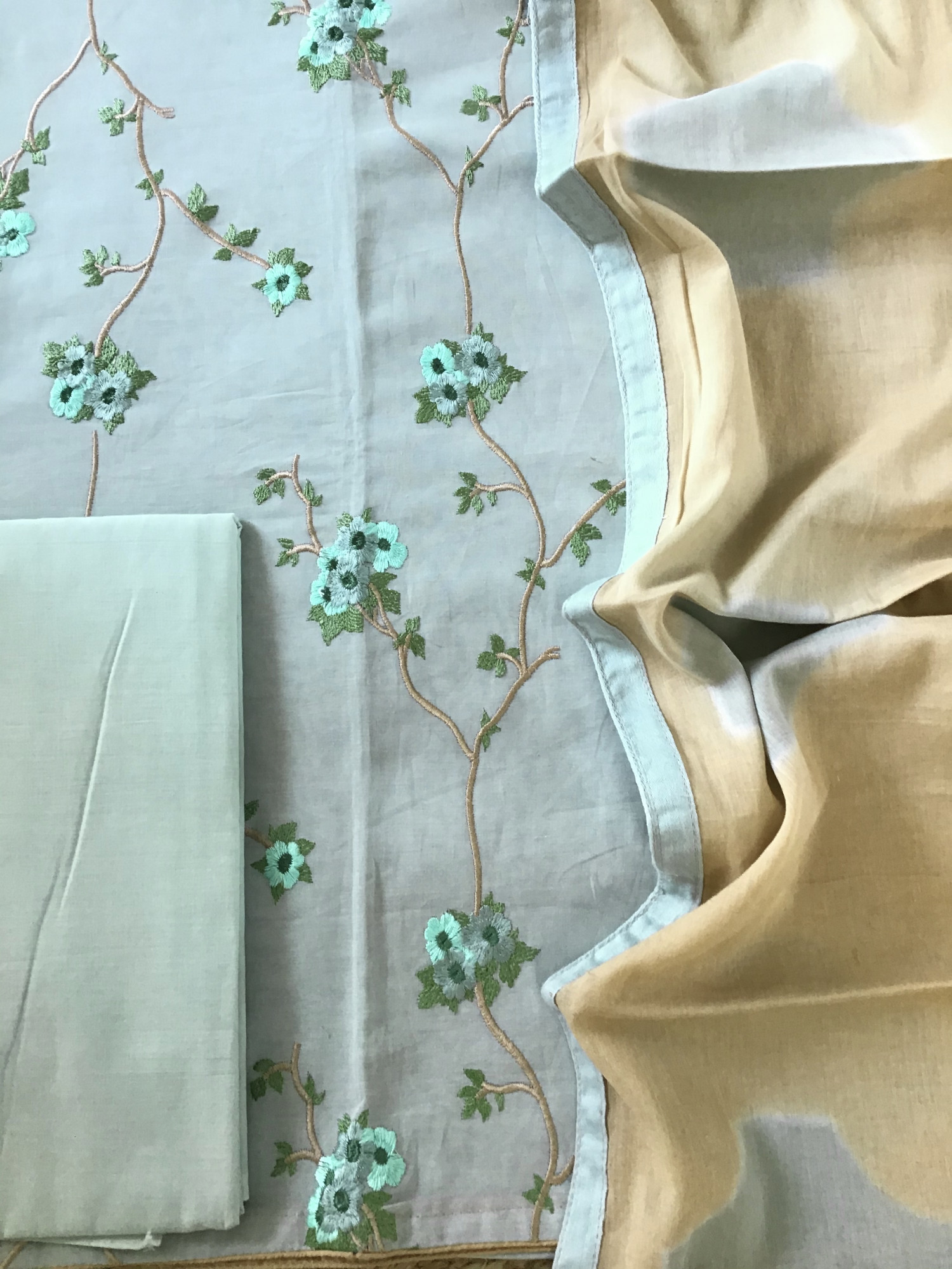 Pure Cotton Embroidered Suit - Blue