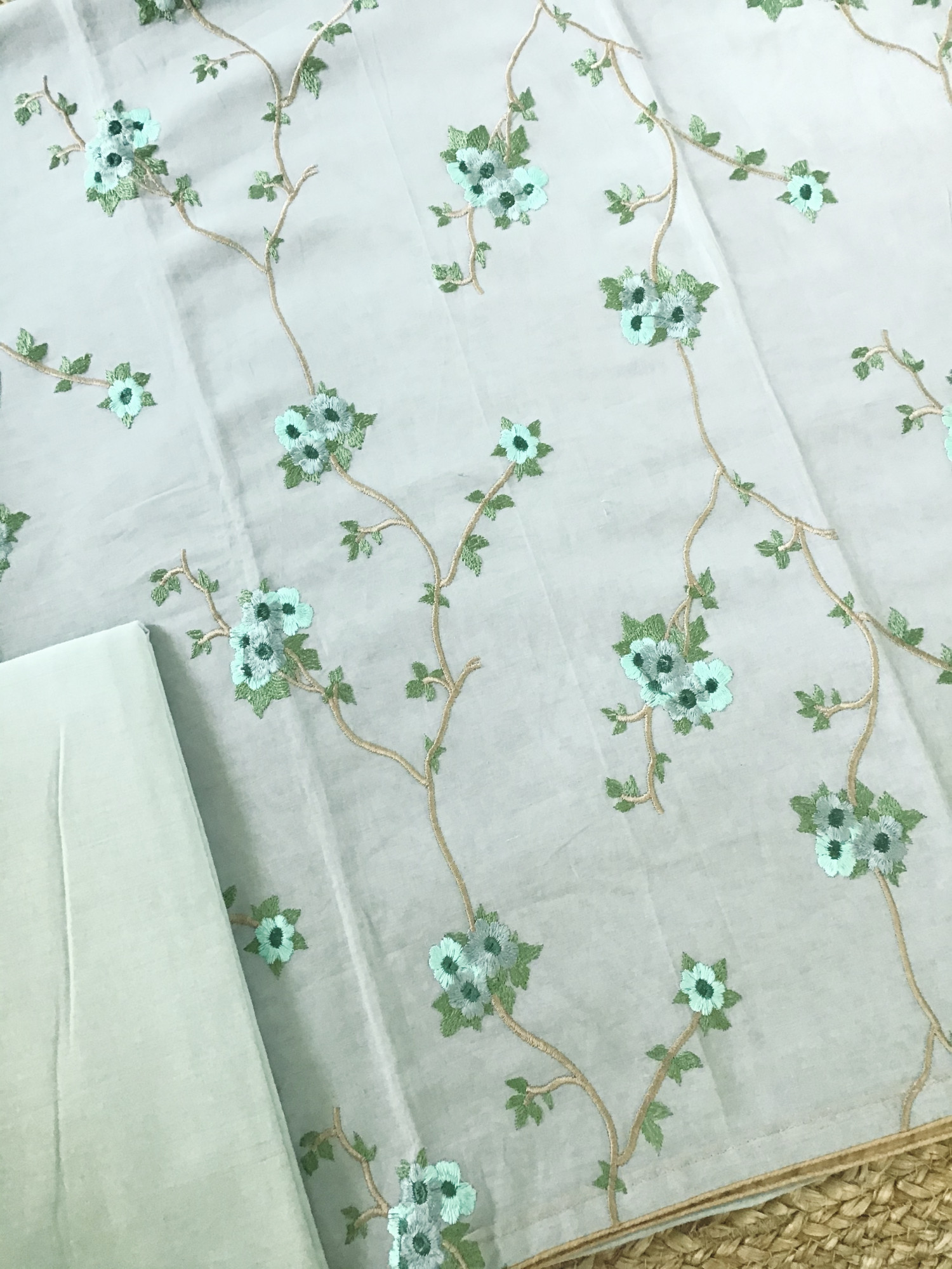 Pure Cotton Embroidered Suit - Blue