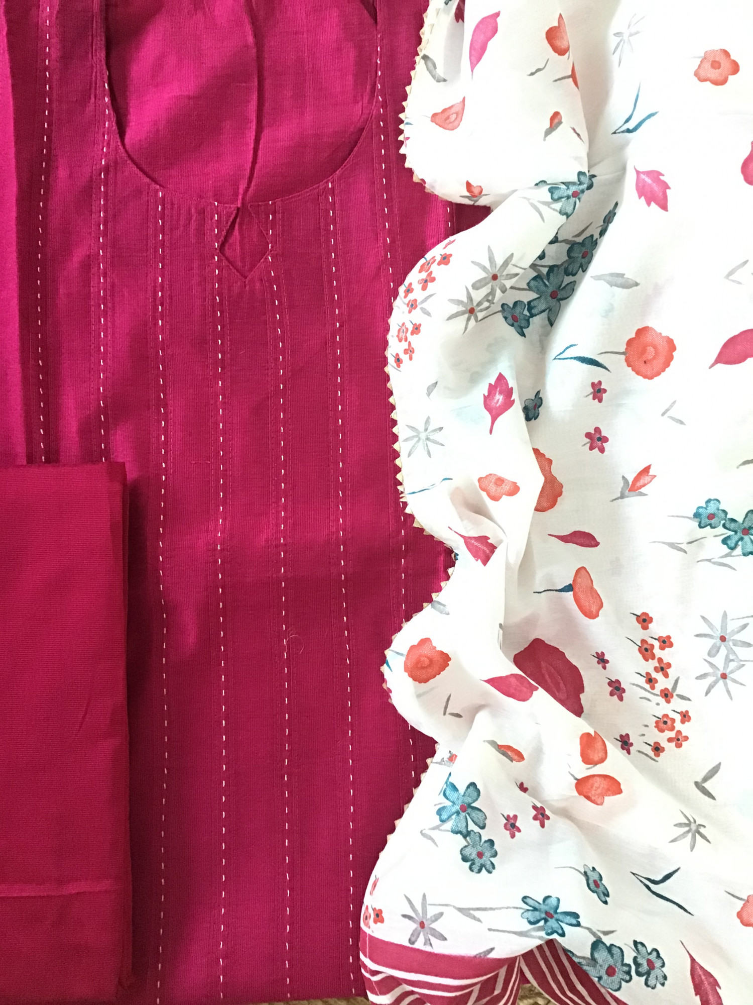 Pure Cotton Silk Embroidered Suit - Pink