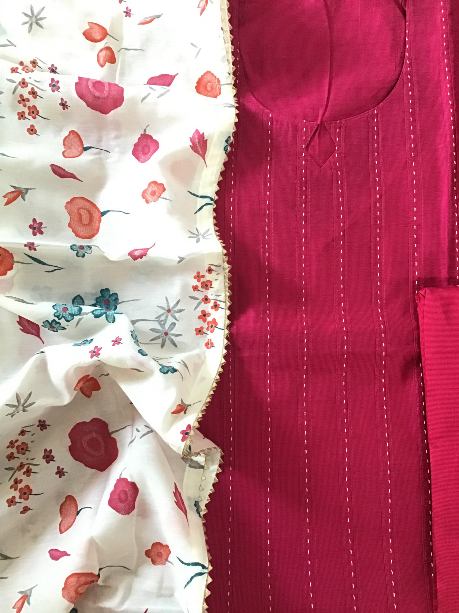 Pure Cotton Silk Embroidered Suit - Pink