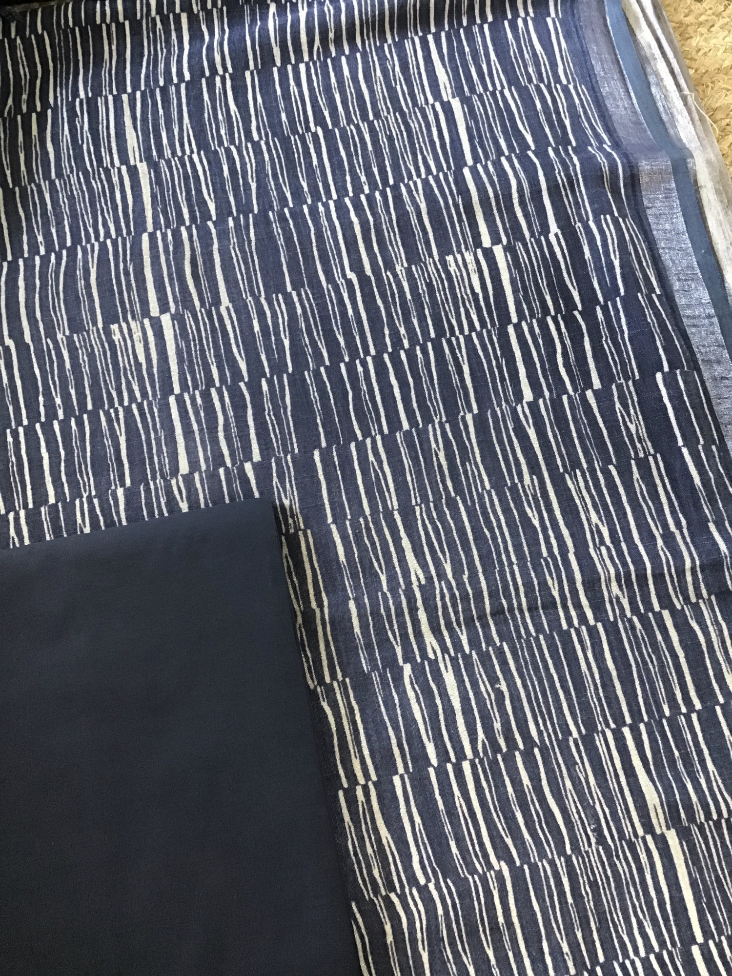 Pure Linen Jute Cotton Silk Printed Suit - Blue