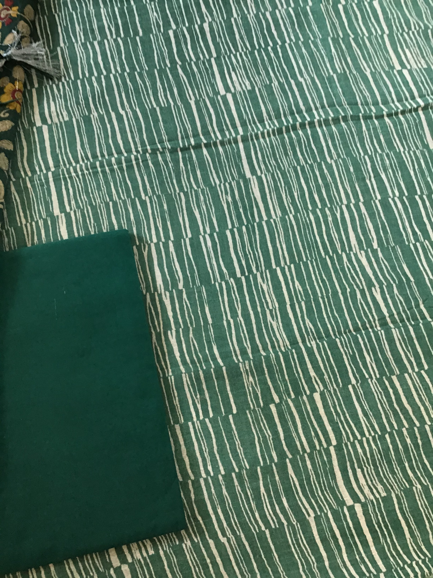 Pure Linen Jute Cotton Silk Printed Suit - Green