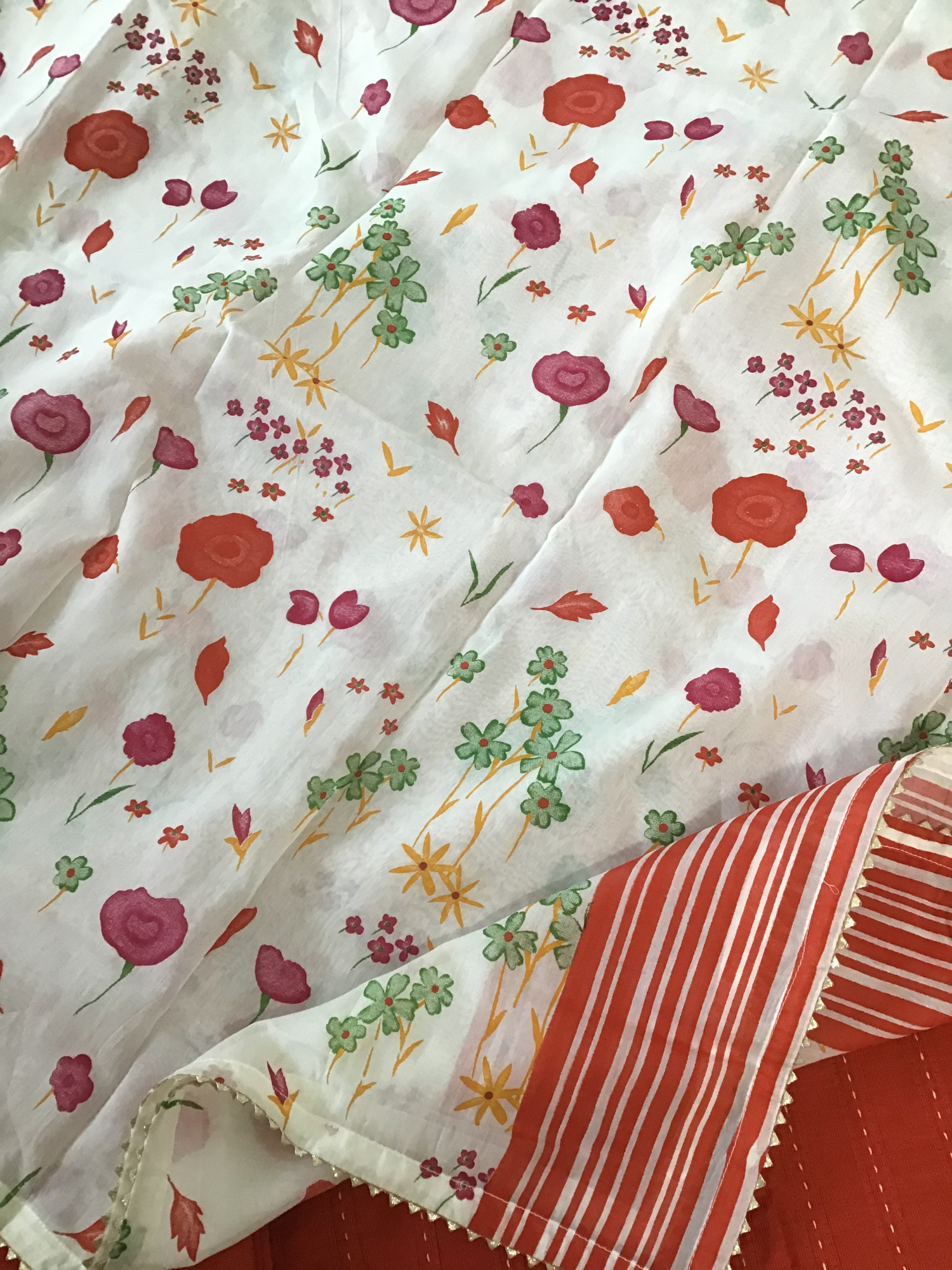 Pure Cotton Silk Embroidered Suit - Orange