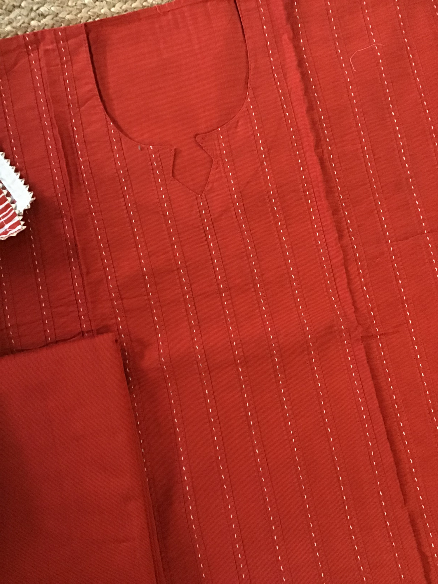 Pure Cotton Silk Embroidered Suit - Orange