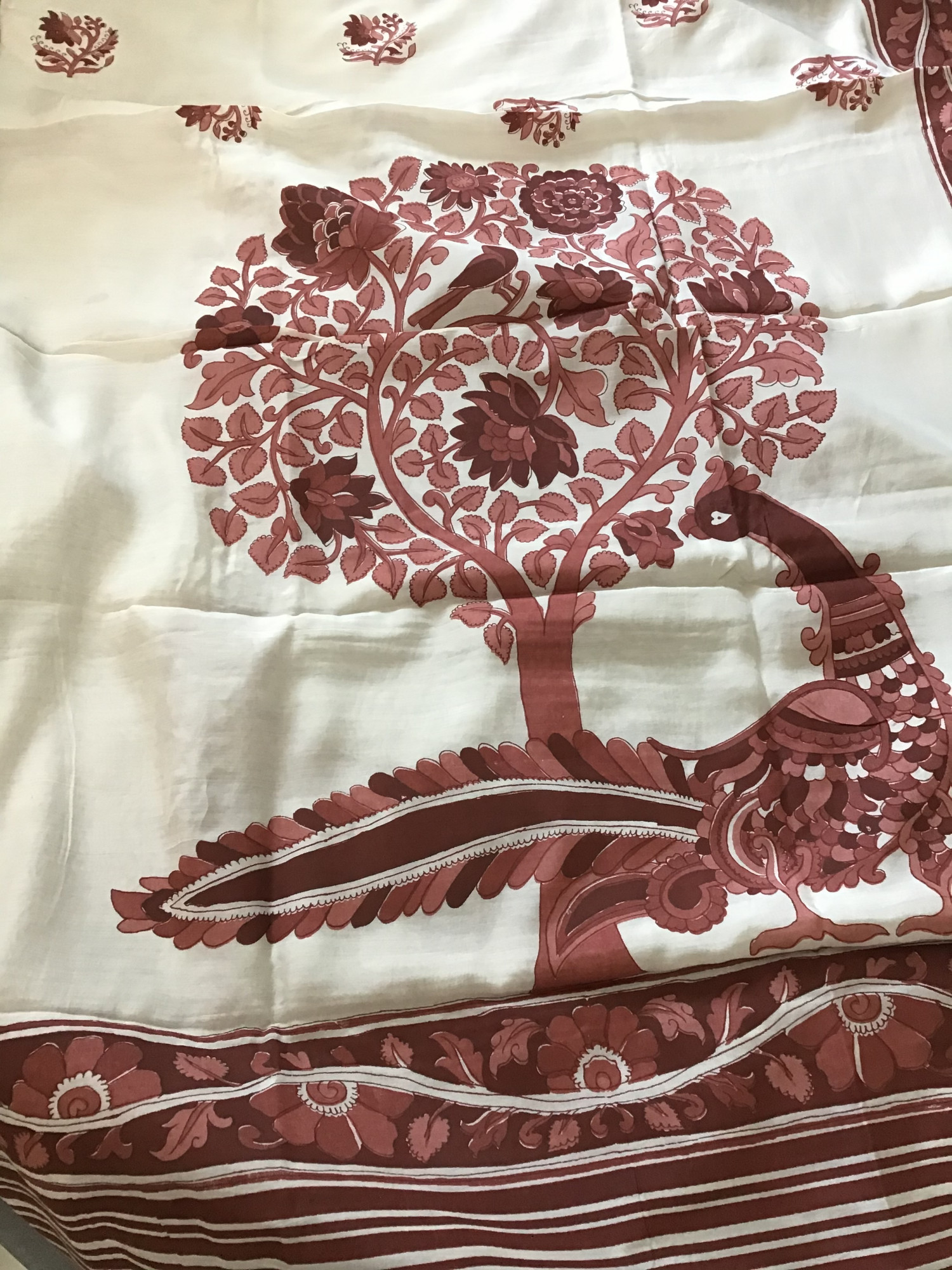 Pure Cotton Silk Embroidered Suit - Brown