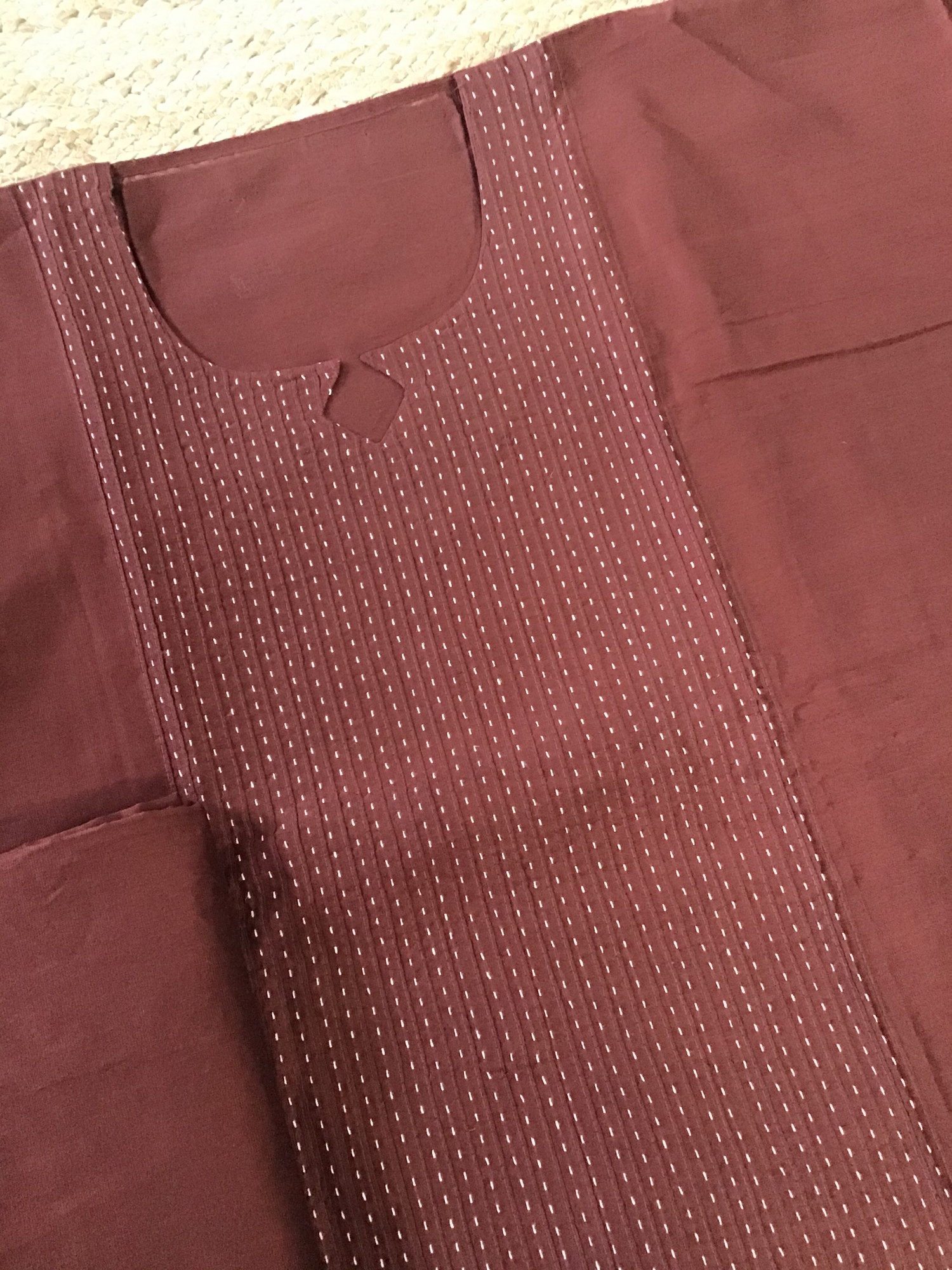 Pure Cotton Silk Embroidered Suit - Brown