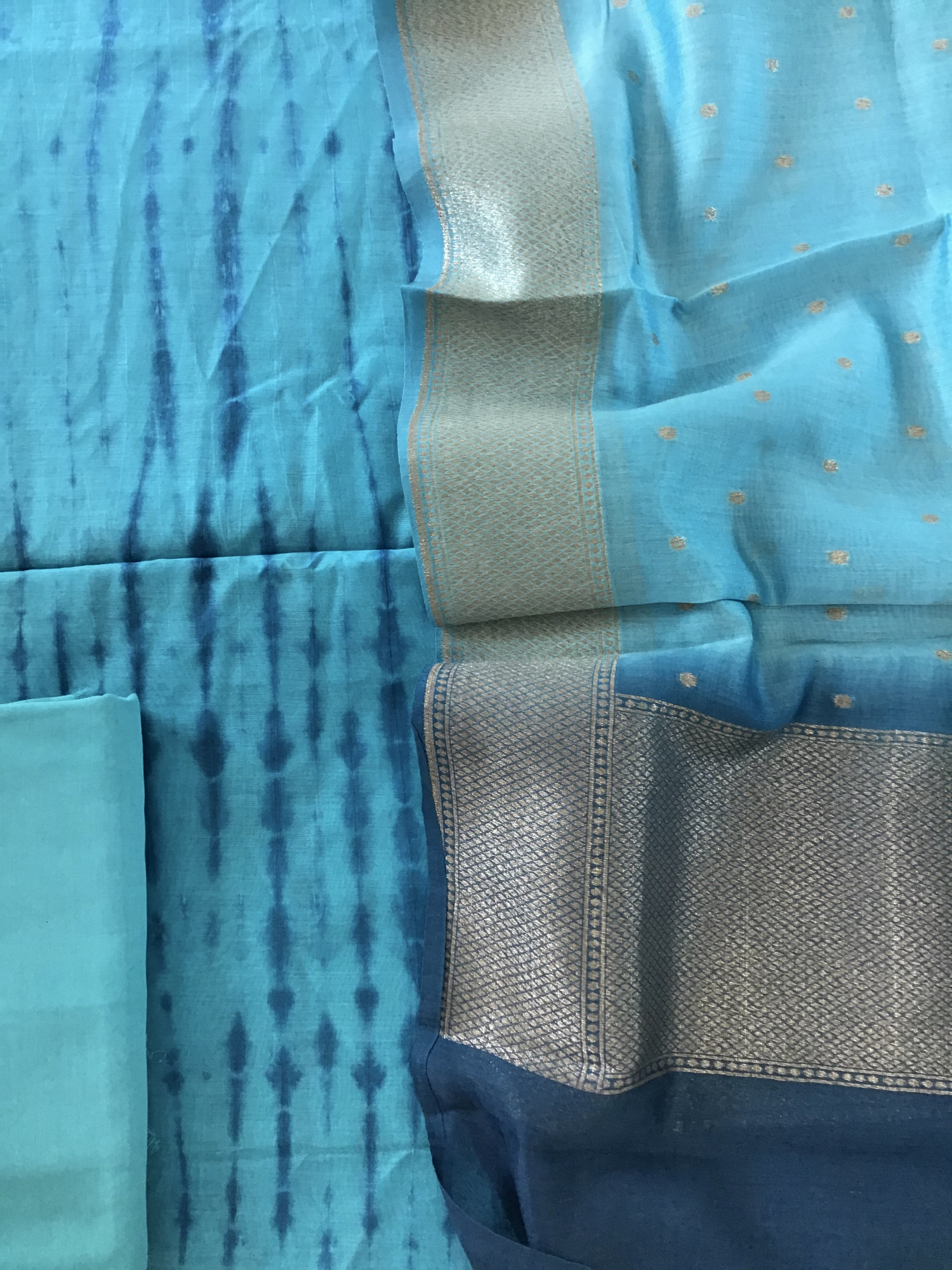 Pure Chanderi Shibori Printe Suit - Blue