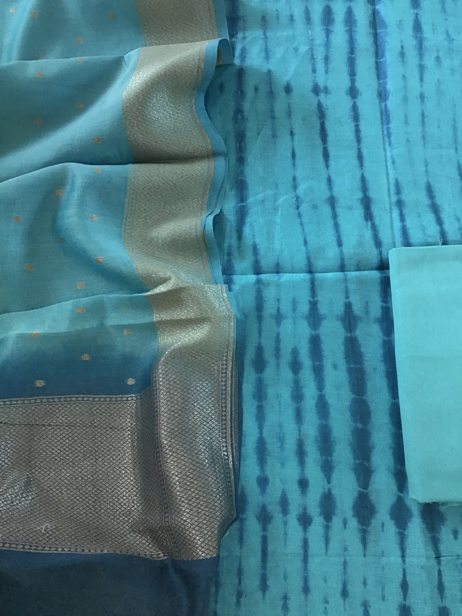 Pure Chanderi Shibori Printe Suit - Blue