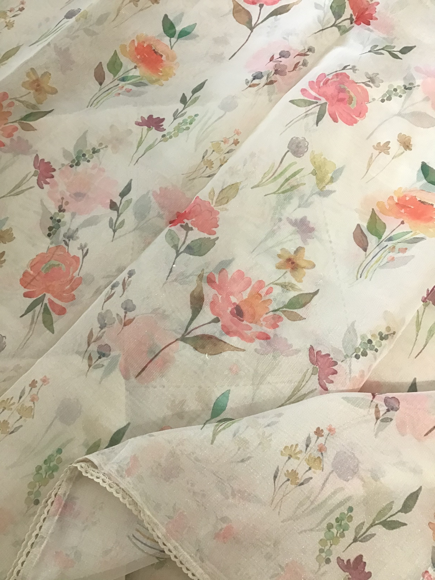 Soft Tissue Organza Printed Embroidered Suit - Offwhite